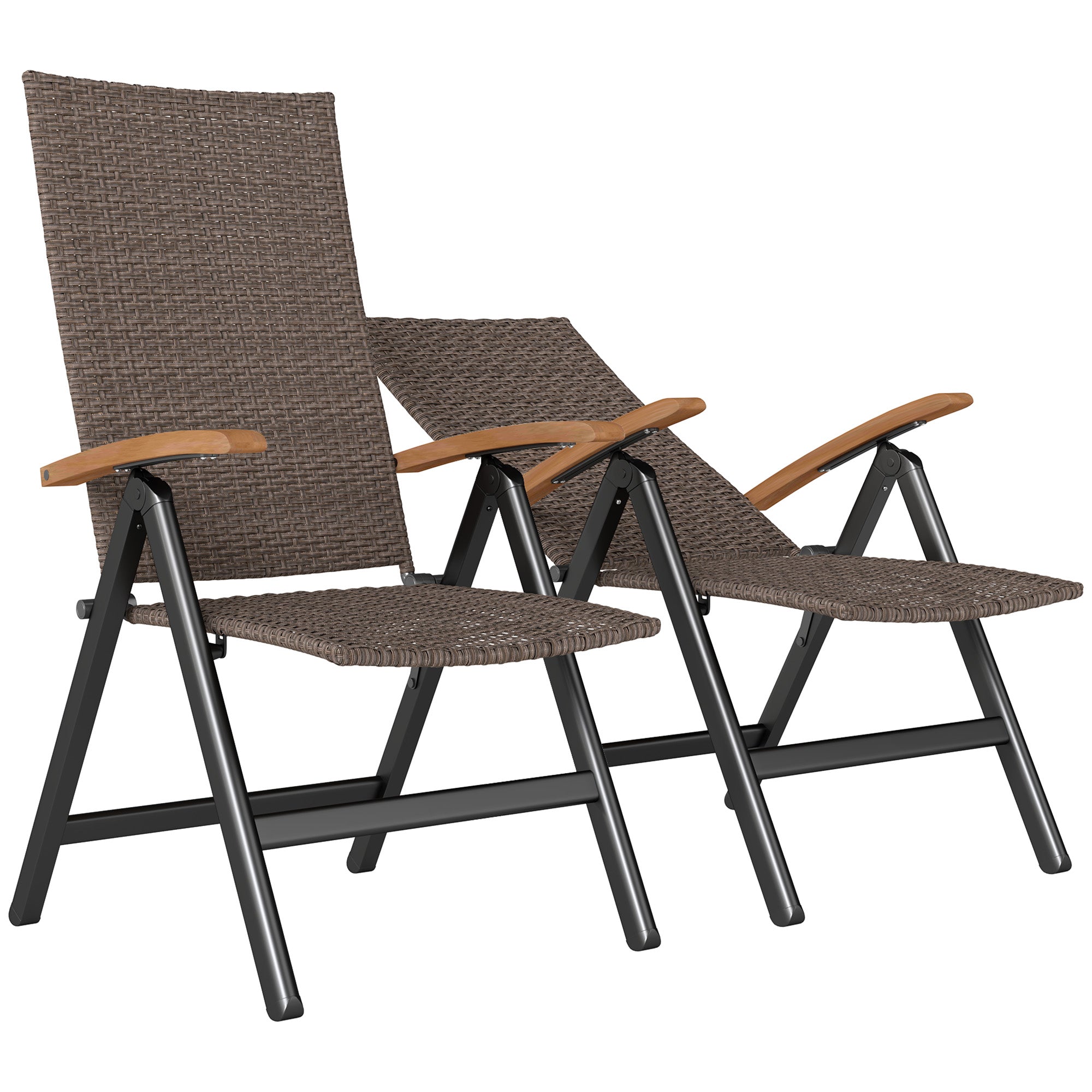 Outsunny 2 Pieces Outdoor Foldable Dining Chair with Armrests, High Backrest, for Garden, Camping, Balcony, Brown - North Peak Garden Furniture