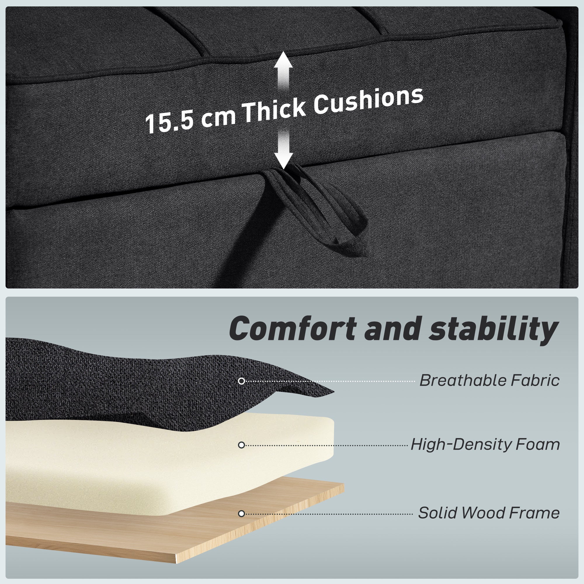 HOMCOM 3-in-1 Single Sofa Bed, Convertible Sleeper Chair Bed - Black