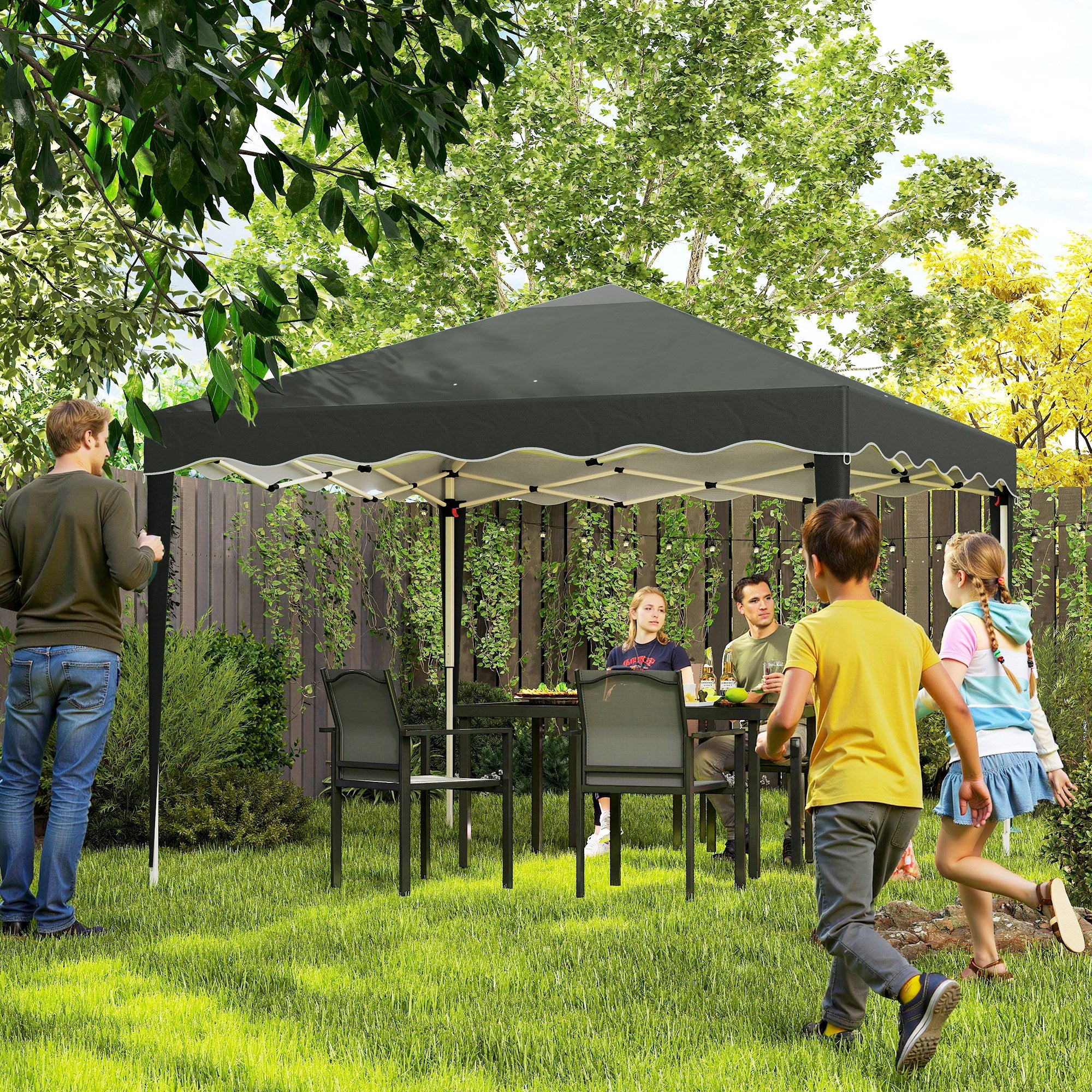 Outsunny 3 x 3cm Adjustable Height Pop-Up Gazebo, with Bag - Grey - North Peak Garden Furniture