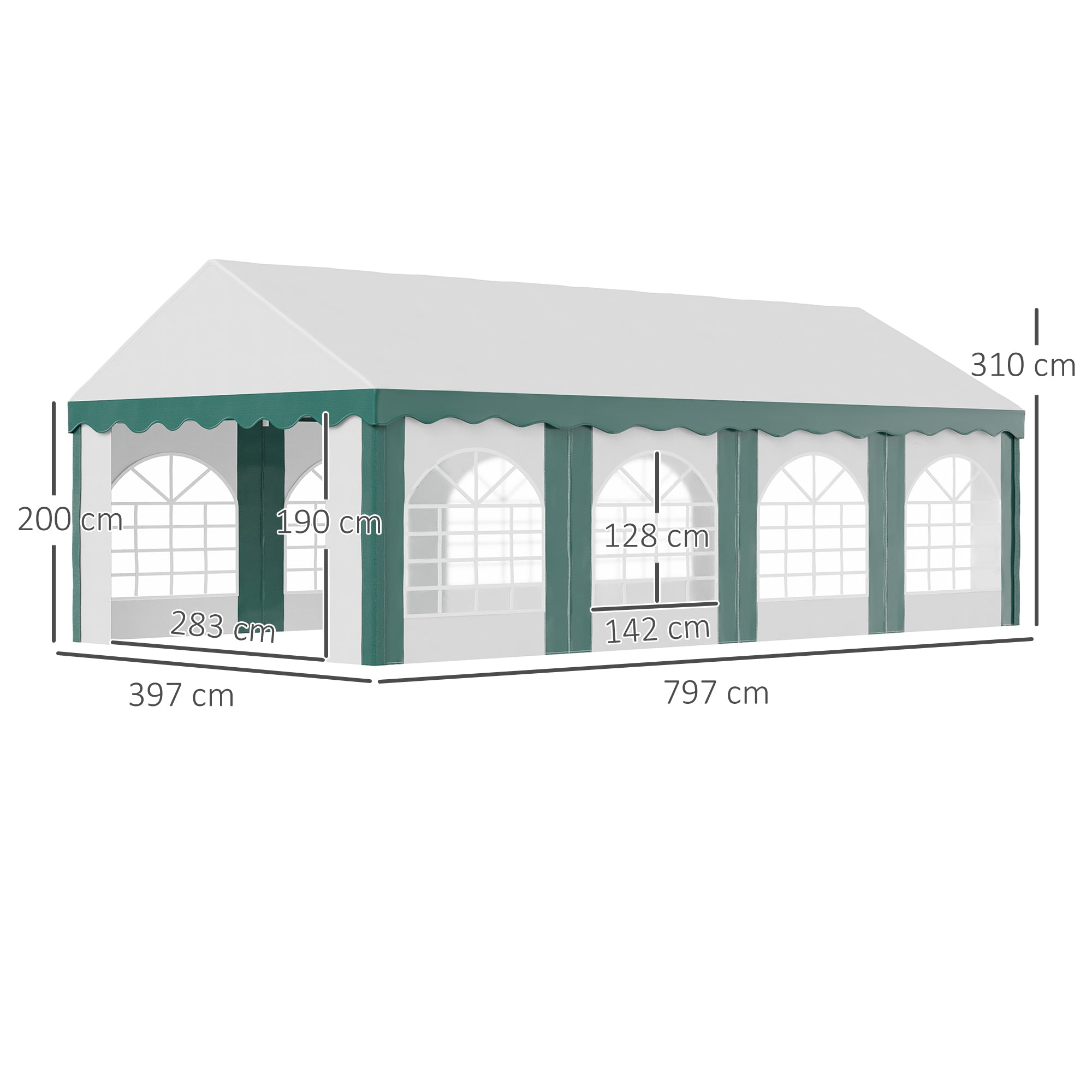 Outsunny 8 x 4m Garden Gazebo with Sides, Galvanised Marquee Party Tent with Eight Windows and Double Doors, for Parties, Wedding and Events