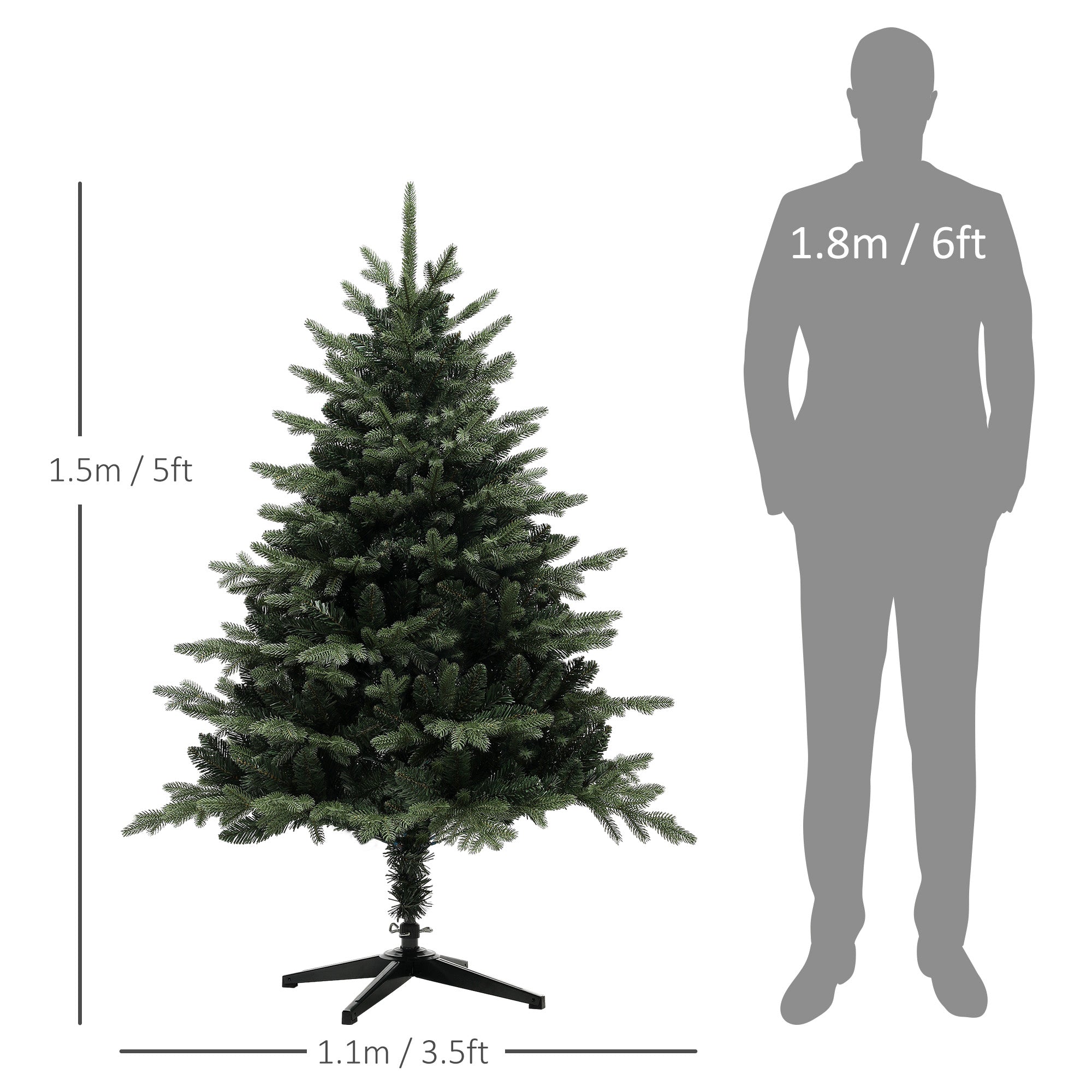 HOMCOM 5ft Artificial Spurce Christmas Tree with 1121 Branch Tips and Foldable Steel Base, Realistic Hinged Xmas Tree, Holiday Décor for Home Office, Green