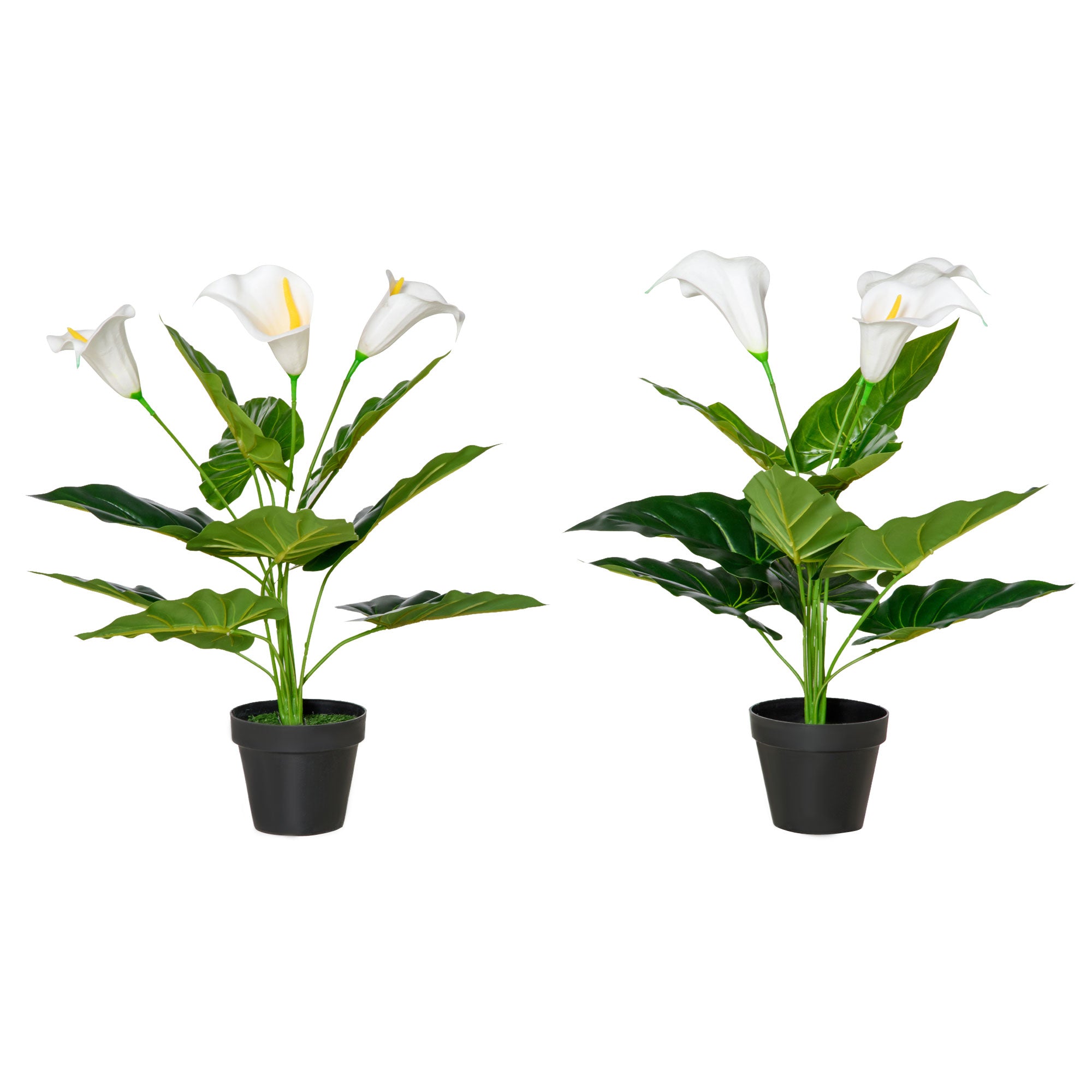 HOMCOM Set of 2 Artificial Realistic Calla Lily Flower, Faux Decorative Plant in Nursery Pot for Indoor Outdoor Décor, 55cm - North Peak Garden Furniture