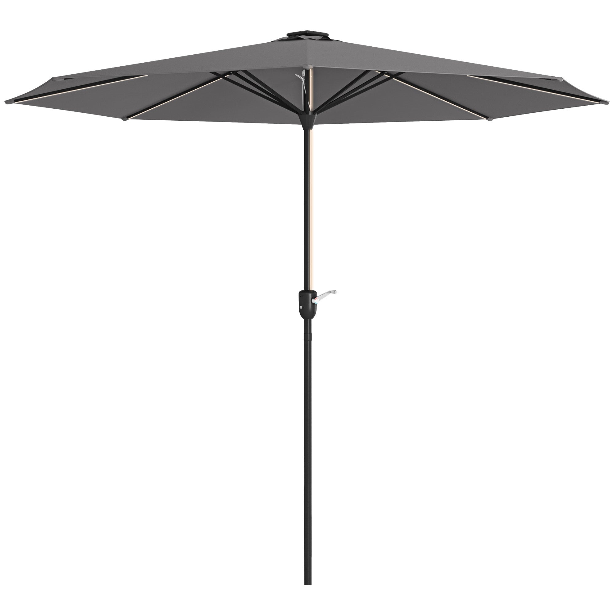 Outsunny 2.65m Garden Parasol, with LED Lights - Dark Grey - North Peak Garden Furniture