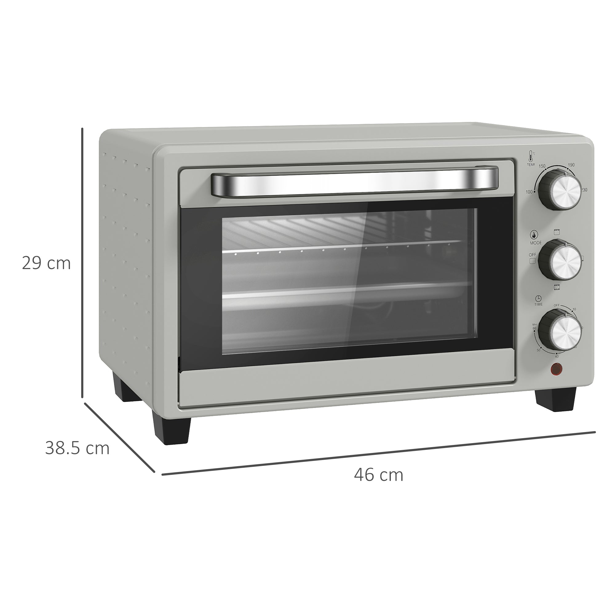 HOMCOM 21L Mini Countertop Oven, 100°C-230°C Adjustable Temp - Silver Tone - North Peak Garden Furniture