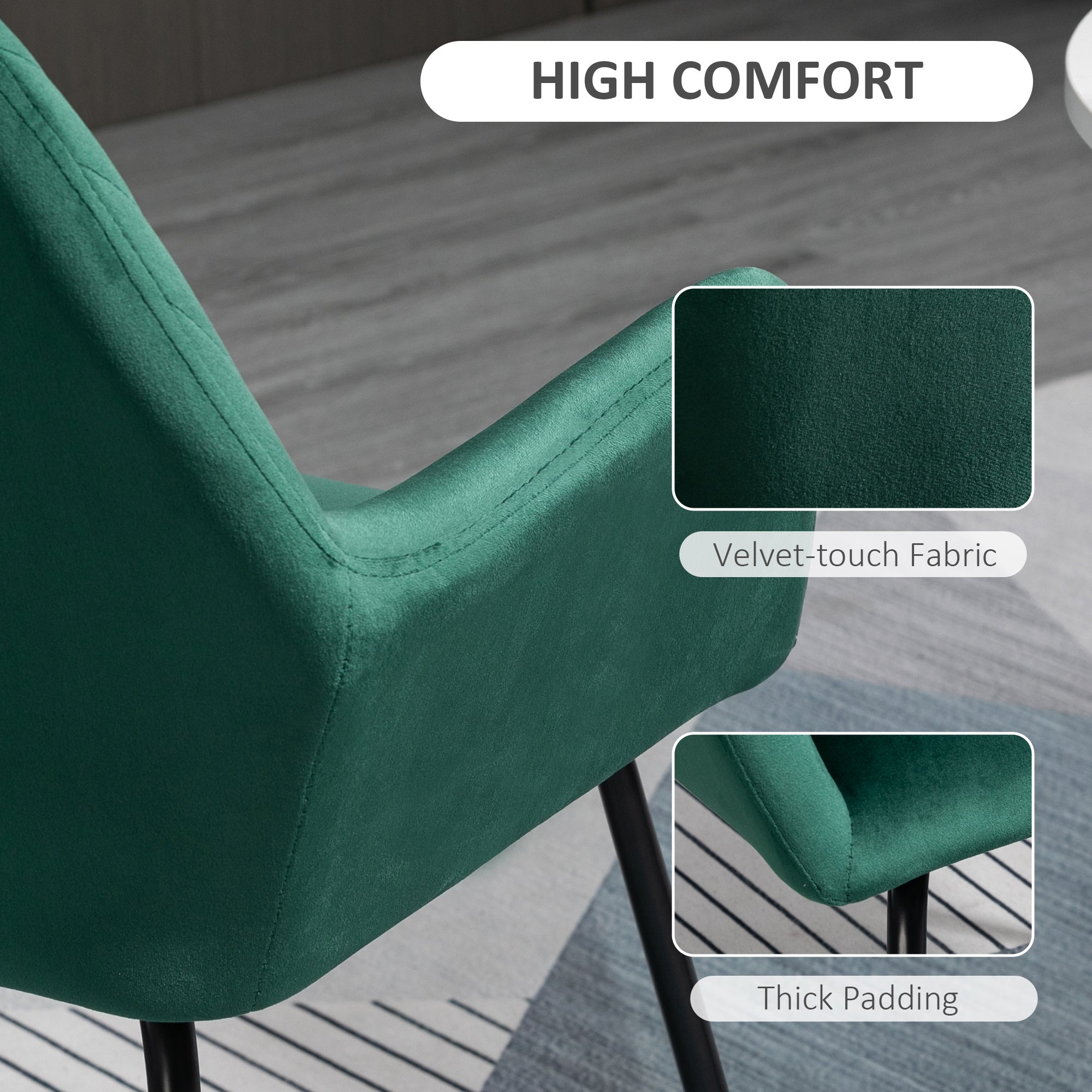 HOMCOM Modern Arm Chair Upholstered Accent Chair with Metal Base for Living Room Green - North Peak Garden Furniture