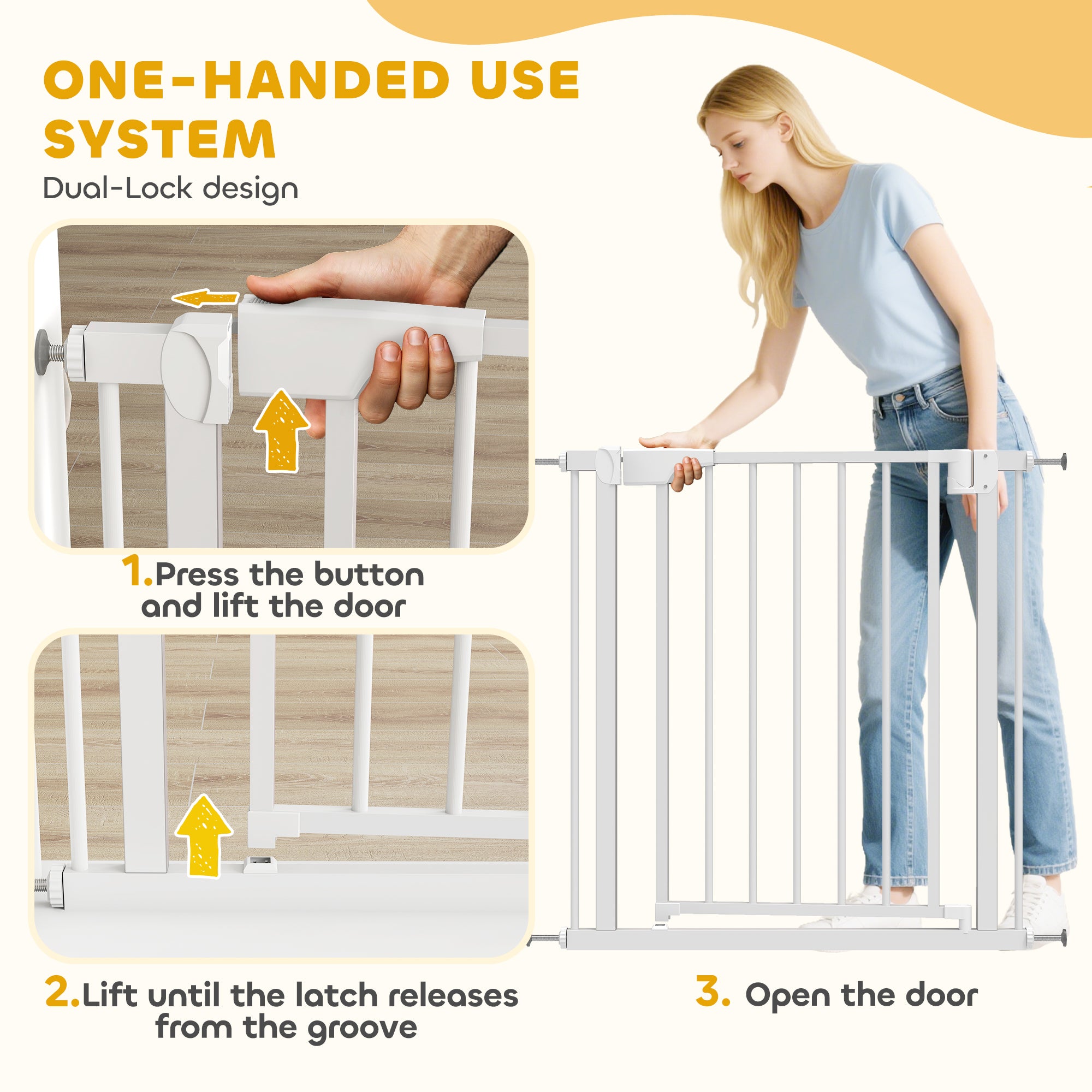 PawHut Baby Gate, Pet Safety Gate Pressure Fit, 76-82cm Wide with Two-Way Open, One-Hand Opening