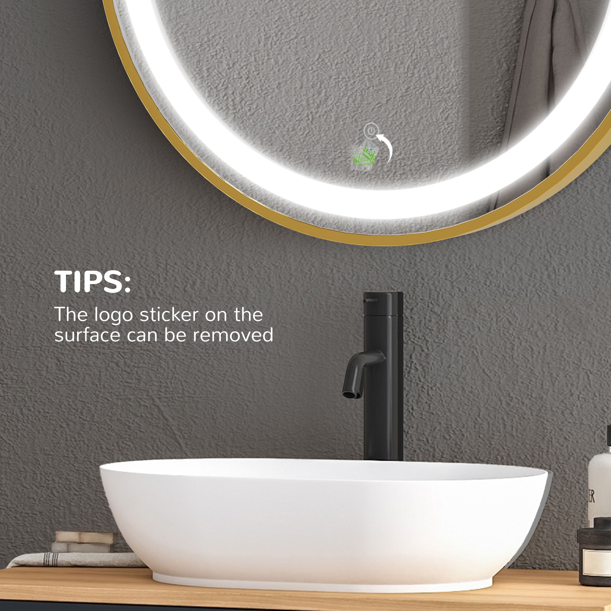 kleankin Round LED Bathroom Mirror, Dimmable Lighted Wall Mount Mirror with 3 Colours, Time Display, Memory Function, Hardwired - North Peak Garden Furniture