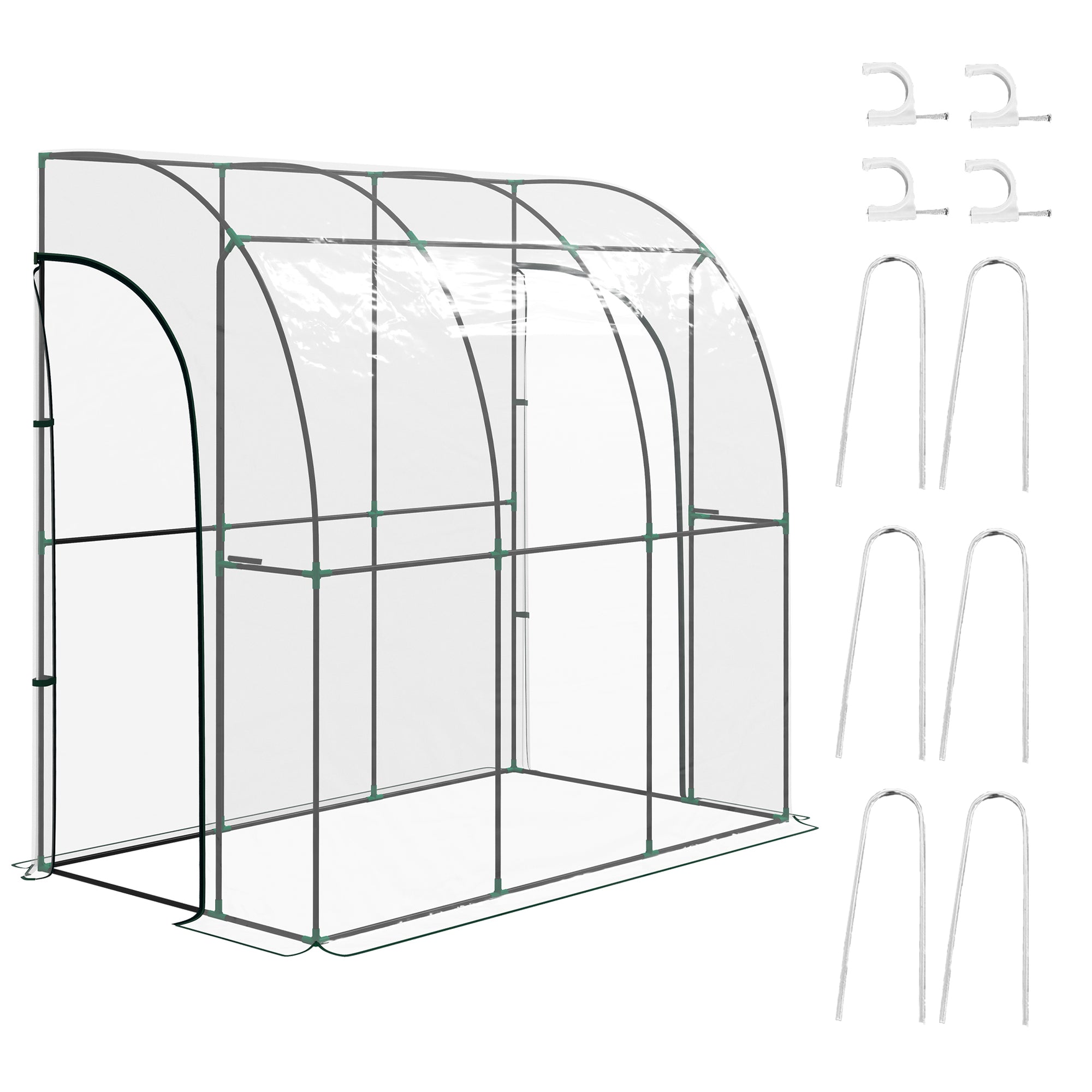 Outsunny 214cm x 118cm Walk-In Lean To Greenhouse, with Accessories - North Peak Garden Furniture