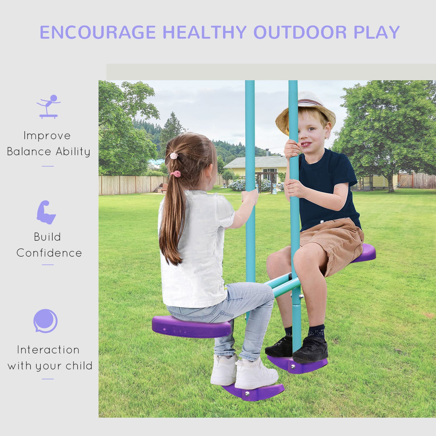 Outsunny Height Adjustable Metal Swing Set with Glider, Two Swing Seats and Adjustable Height, Outdoor Heavy Duty A-Frame - North Peak Garden Furniture