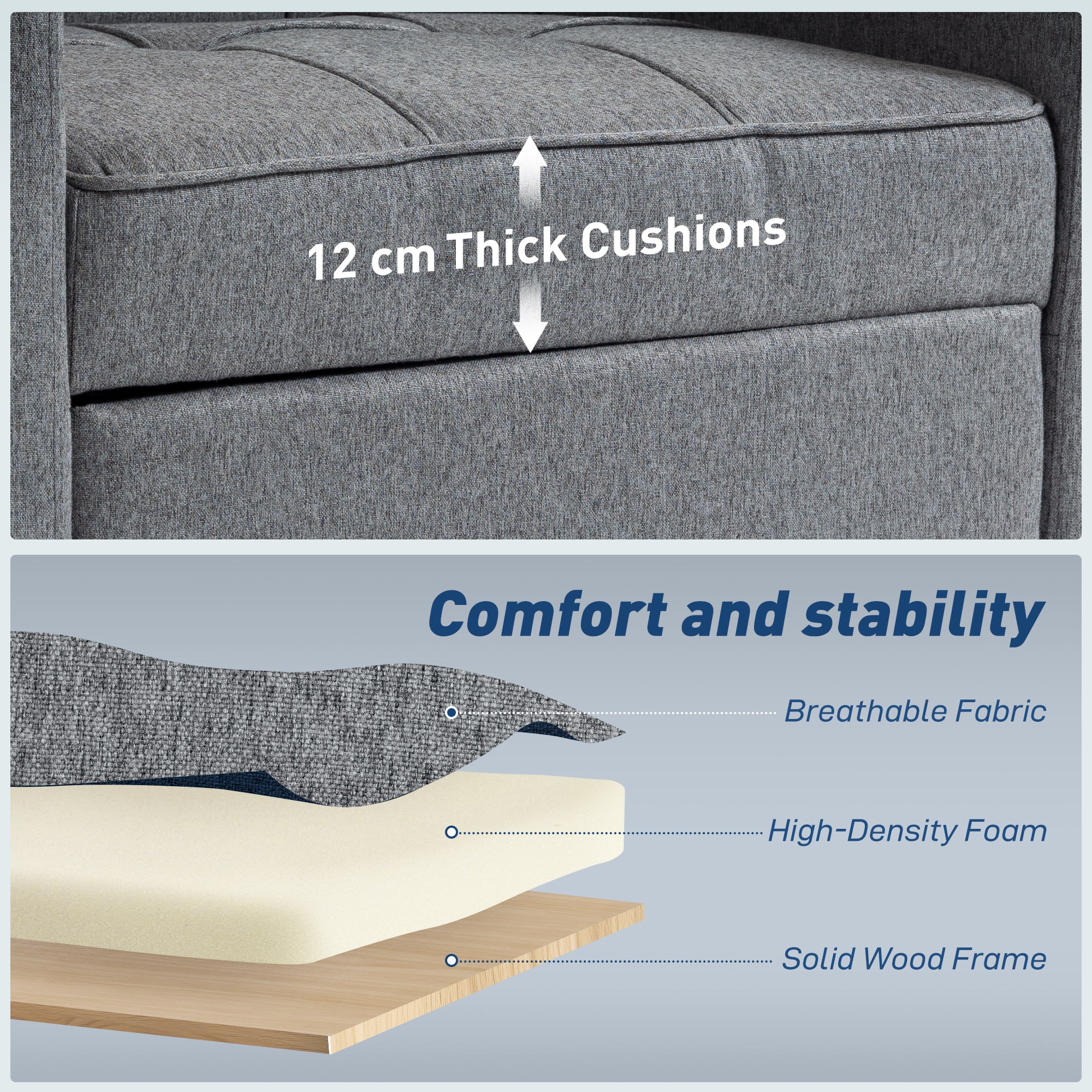 HOMCOM 3-in-1 Single Sofa Bed, Convertible Sleeper Chair Bed - Dark Grey