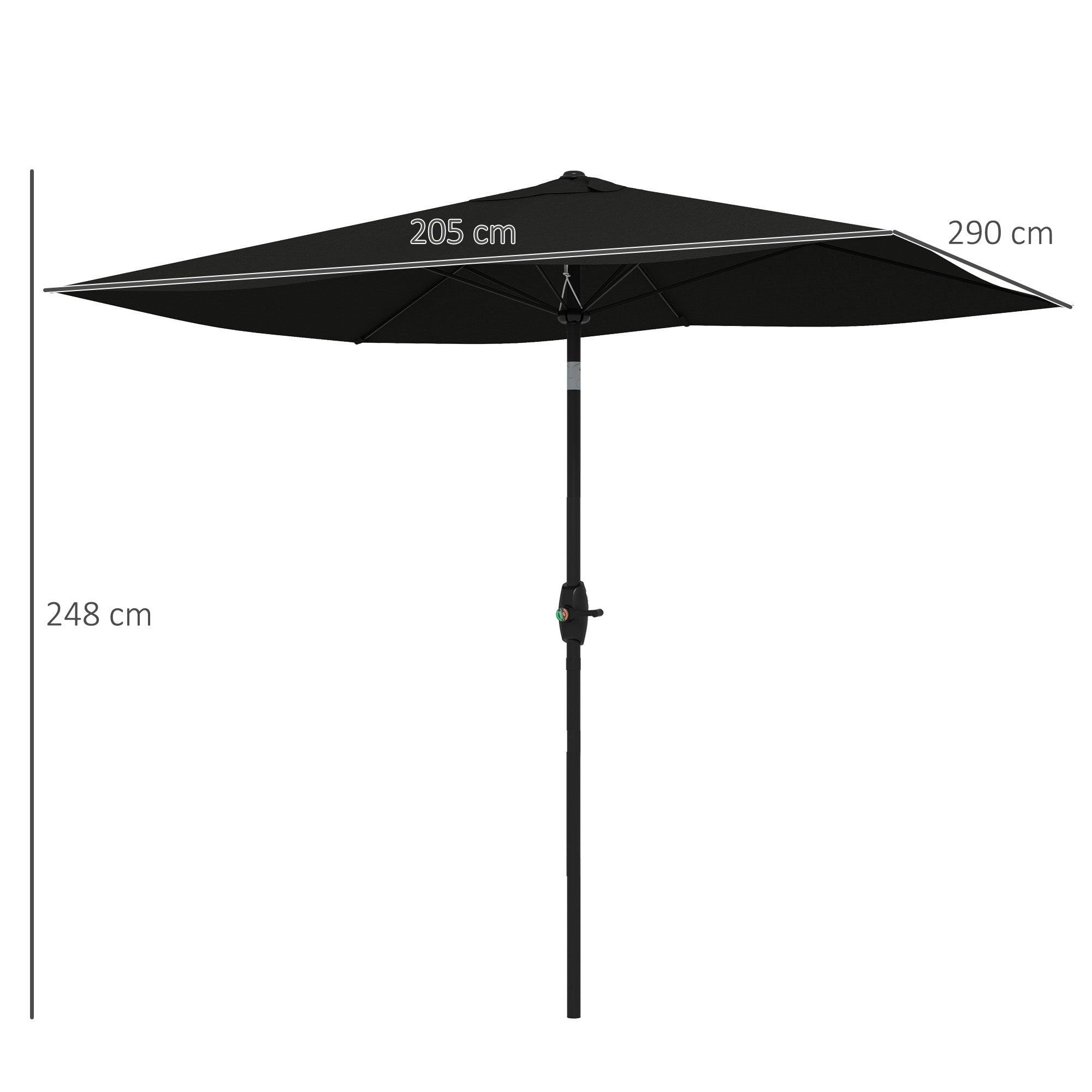 Outsunny 2 x 3(m) Garden Parasol Umbrella, Rectangular Outdoor Market Umbrella Sun Shade with Crank & Push Button Tilt, 6 Ribs, Aluminium Pole, Black - North Peak Garden Furniture