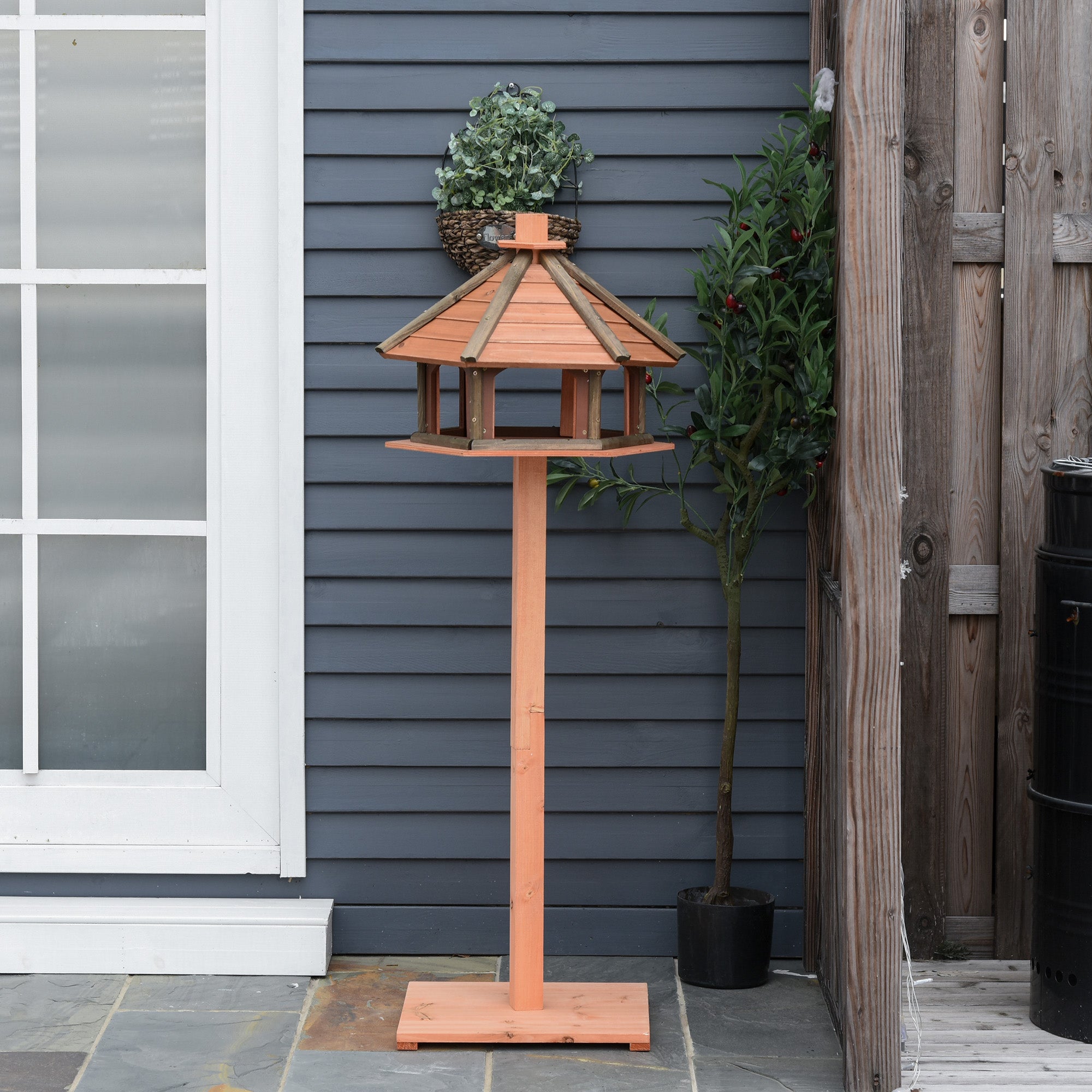 PawHut Wooden Bird Table Bird Feeding Station Playstand with Roof 130Hcm for Outdoor Brown - North Peak Garden Furniture