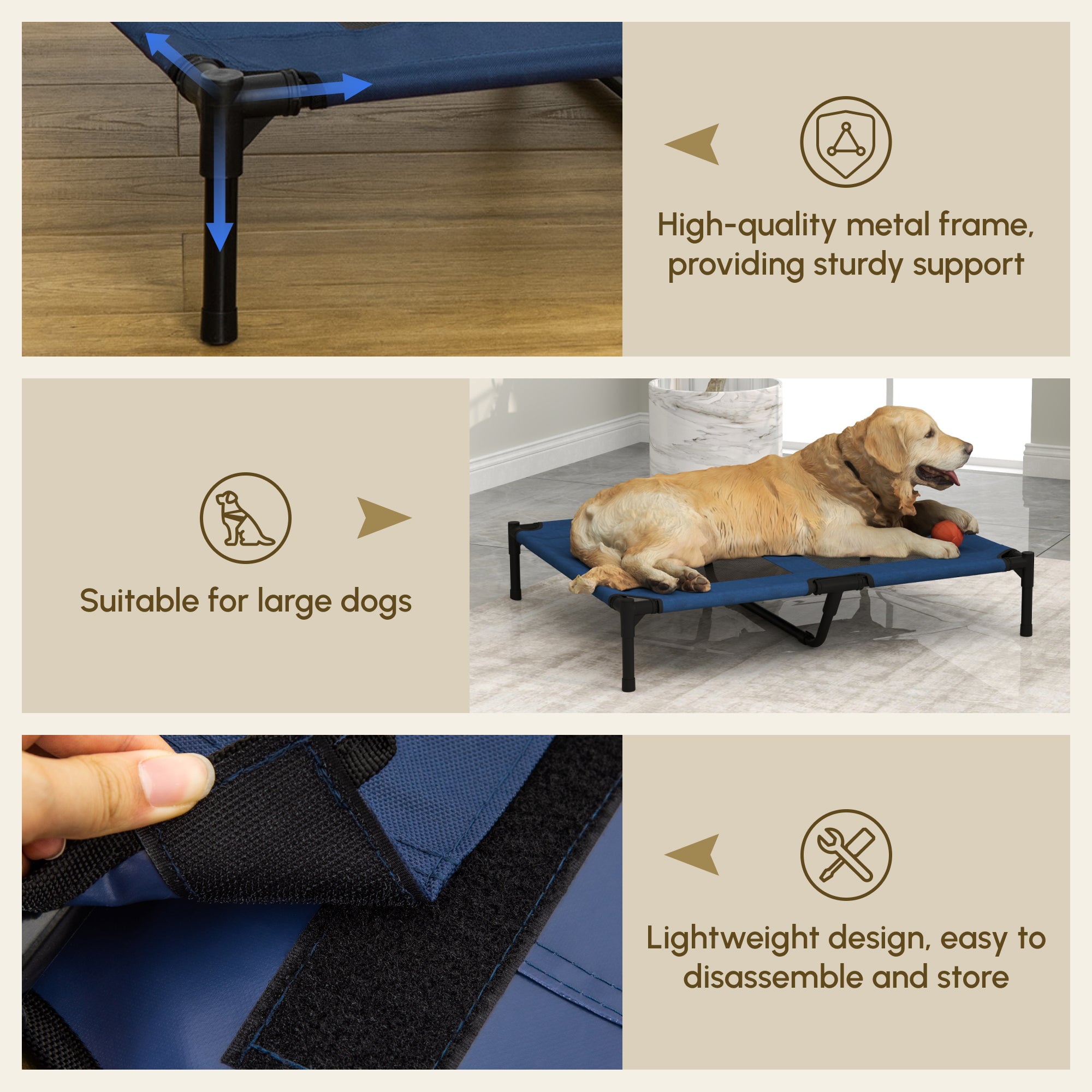 PawHut Raised Dog Bed Cat Elevated Lifted Puppy Pet Elevated Cot Portable Camping Basket – Blue (Large) - North Peak Garden Furniture
