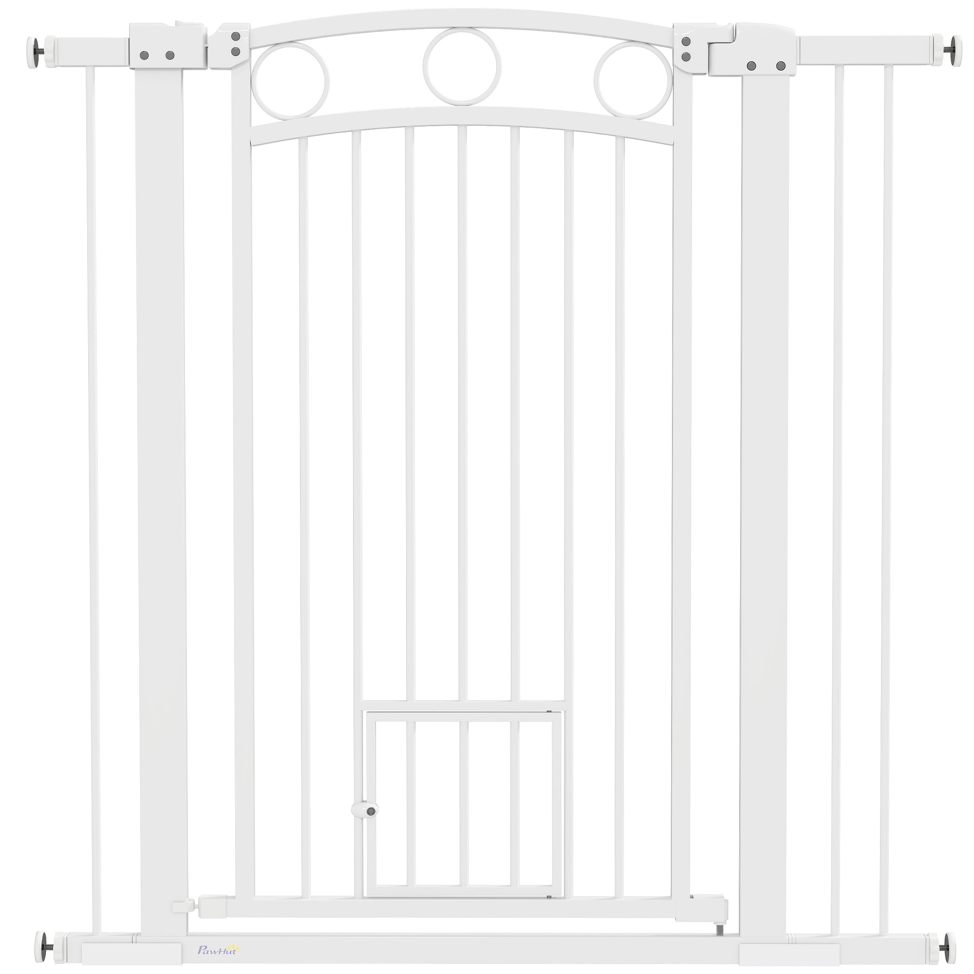 PawHut 106cm Tall Dog Gate with Cat Door, 7cm and 14cm Extensions, for Stairs, Doorways, 76-104cm Width - North Peak Garden Furniture
