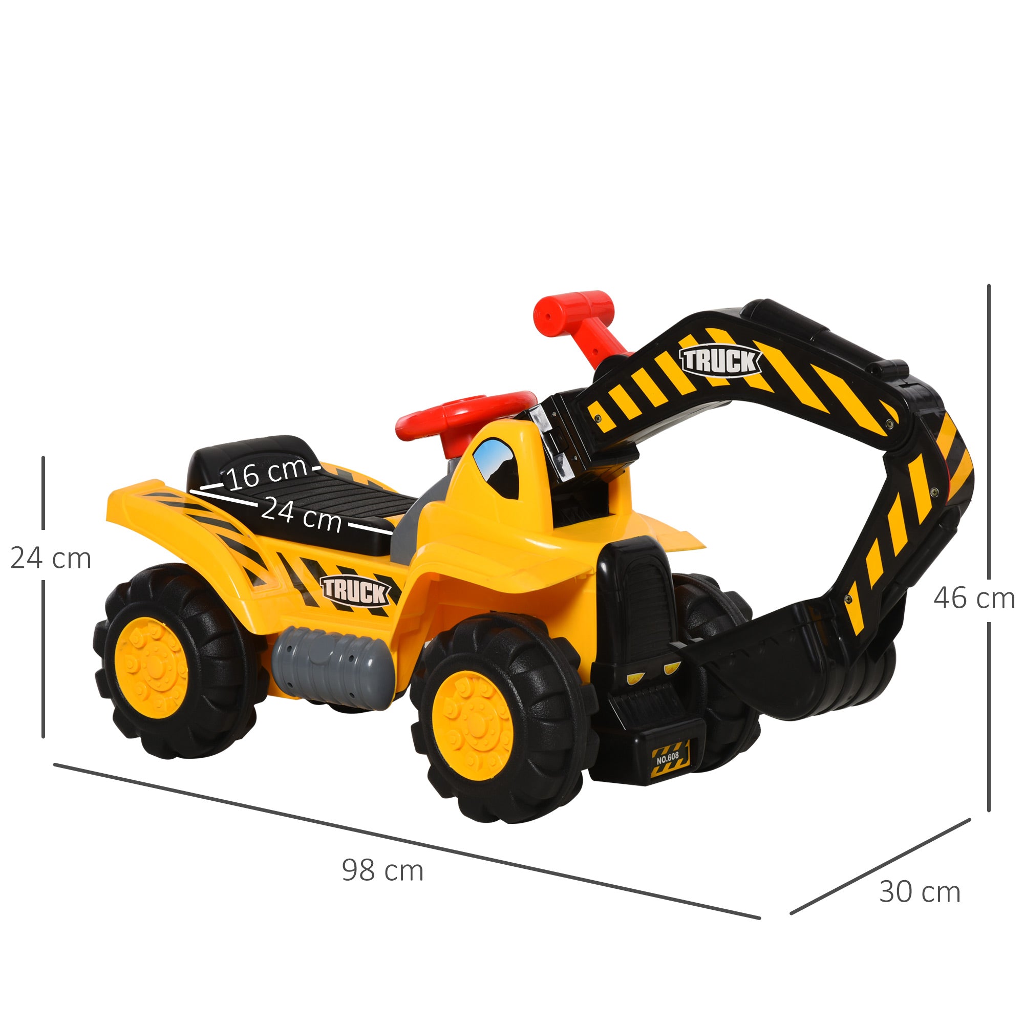 HOMCOM Kids Ride On Excavator Digger w/ Storage Basketball Net Steering NO POWER Wheel Vehicle Truck Toy - North Peak Garden Furniture