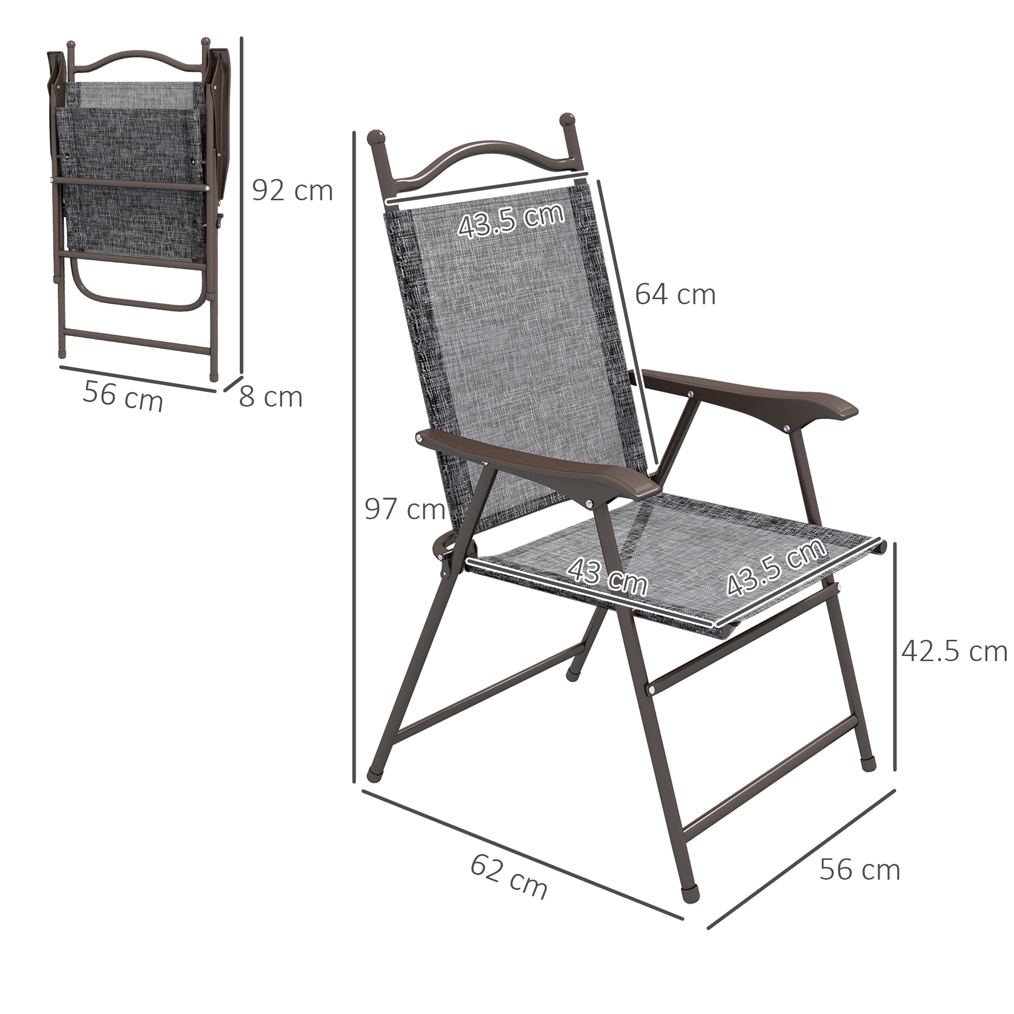 Outsunny Set of Two Folding Garden Chairs, with Fabric Mesh Seats - Grey - North Peak Garden Furniture