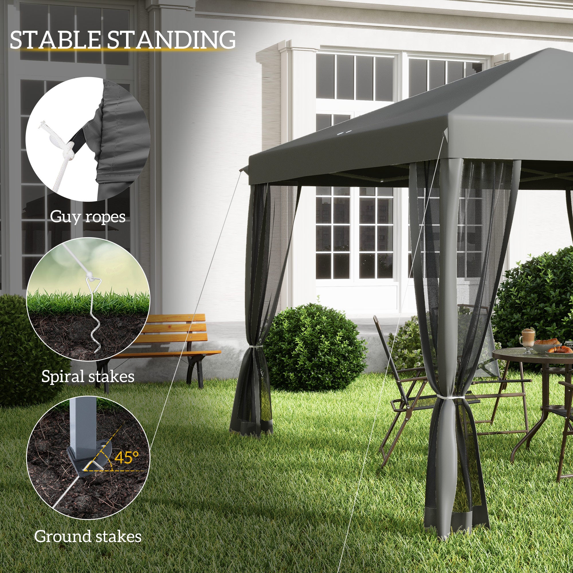Outsunny 3 x 3 m Pop Up Gazebo, Garden Tent with Removable Mesh Sidewall Netting, Carry Bag for Backyard Patio Outdoor Light Grey - North Peak Garden Furniture