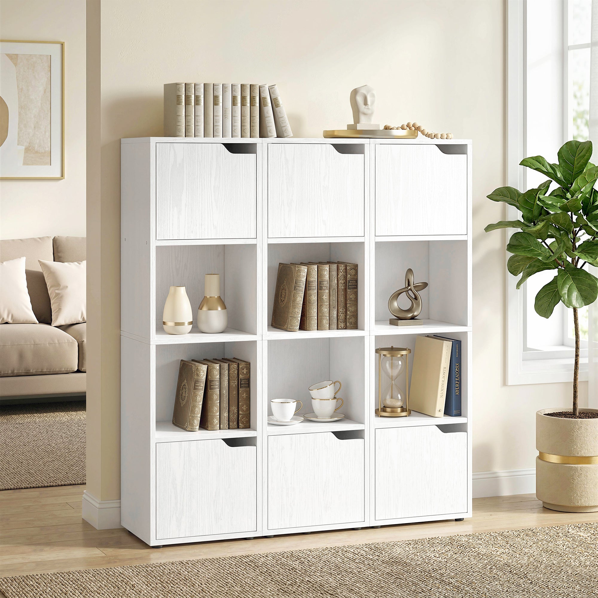 HOMCOM Narrow Bookcase, 4-Tier Bookshelf, Storage Cabinet with doors for Living Room, Bedroom, White