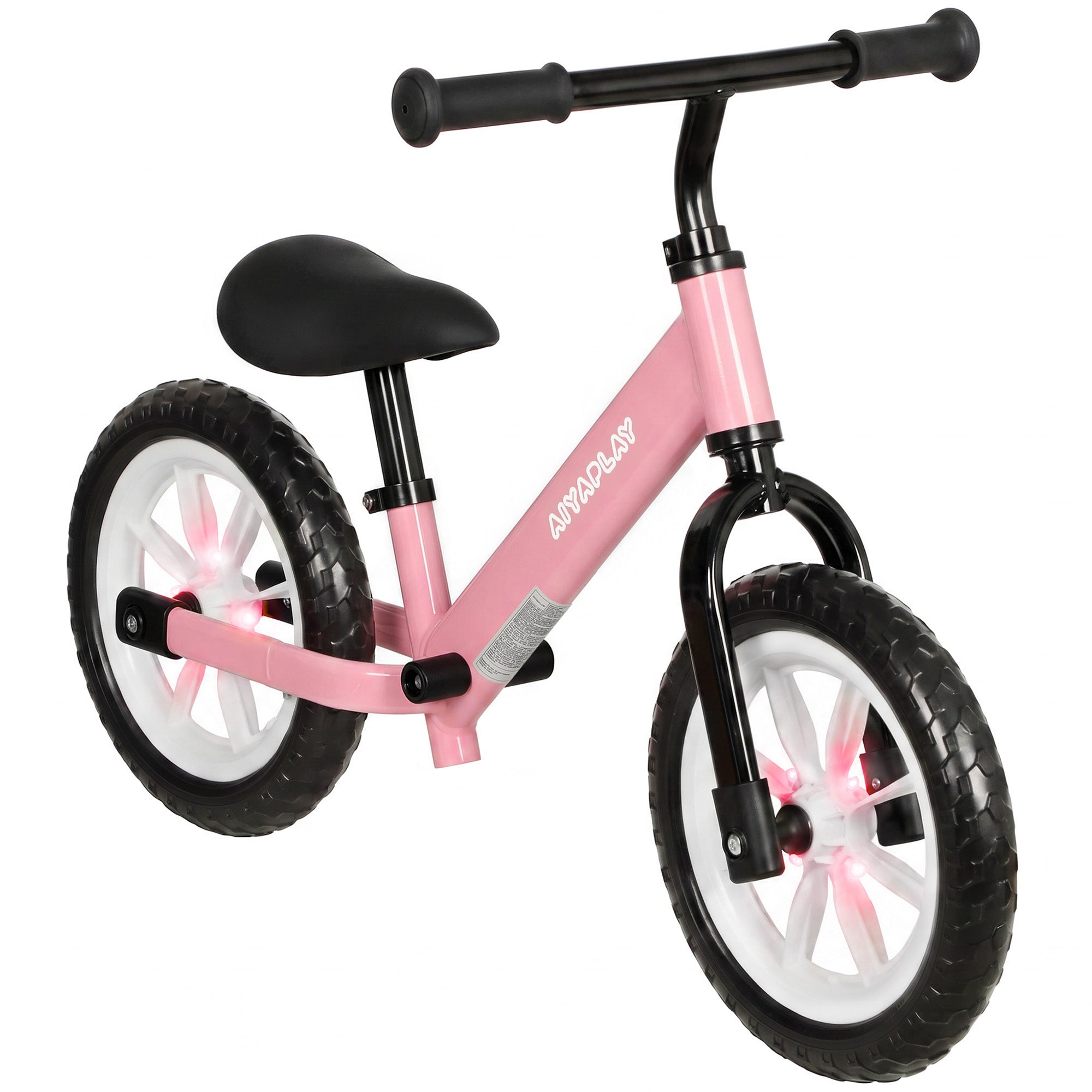 AIYAPLAY 11.2" Balance Bike for 2-5 Years, Toddler Bike with Lighting Wheels, Adjustable Seat & Handlebar, 360° Steering, Pink