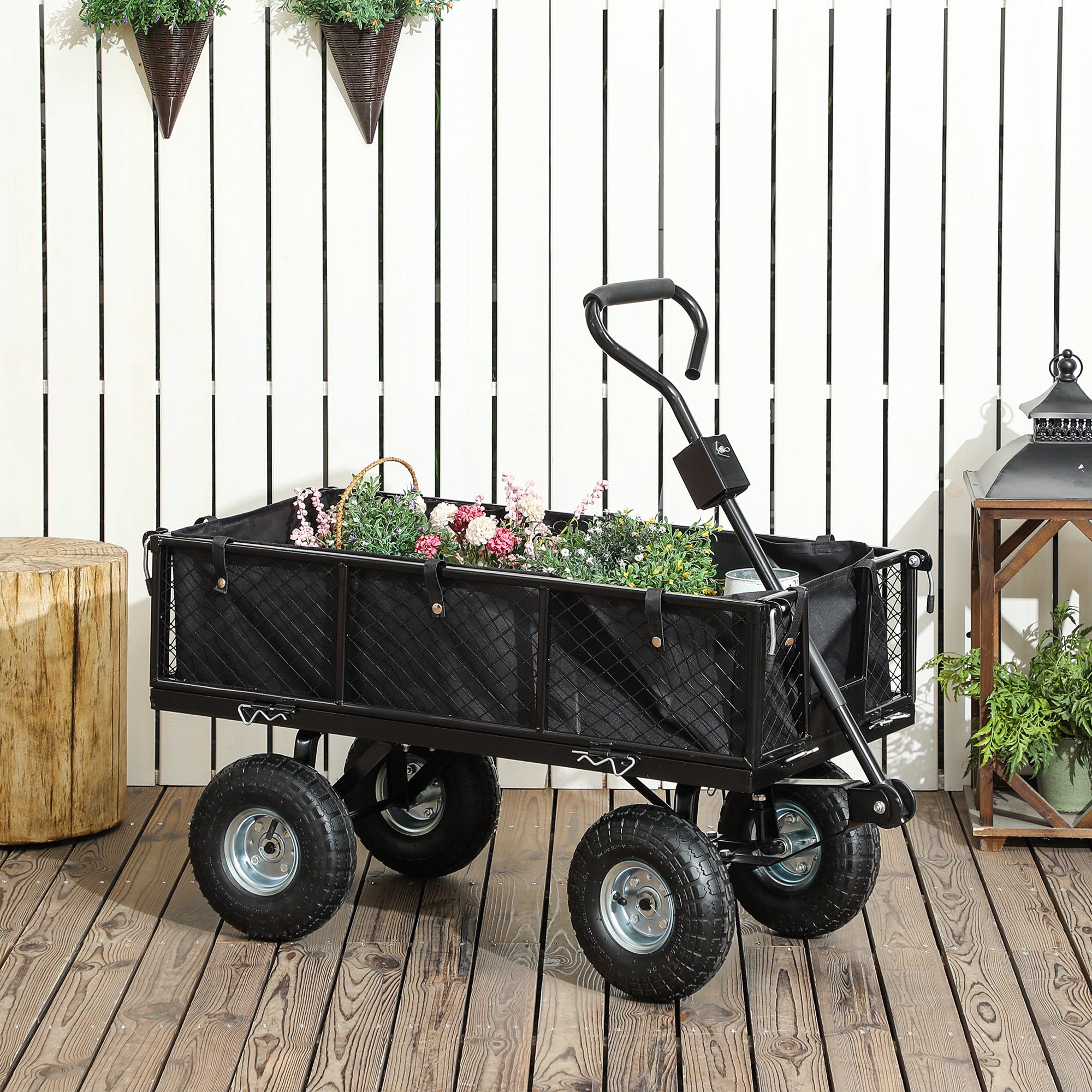 Outsunny 114L Steel Frame Garden Cart Trolley - Black - North Peak Garden Furniture