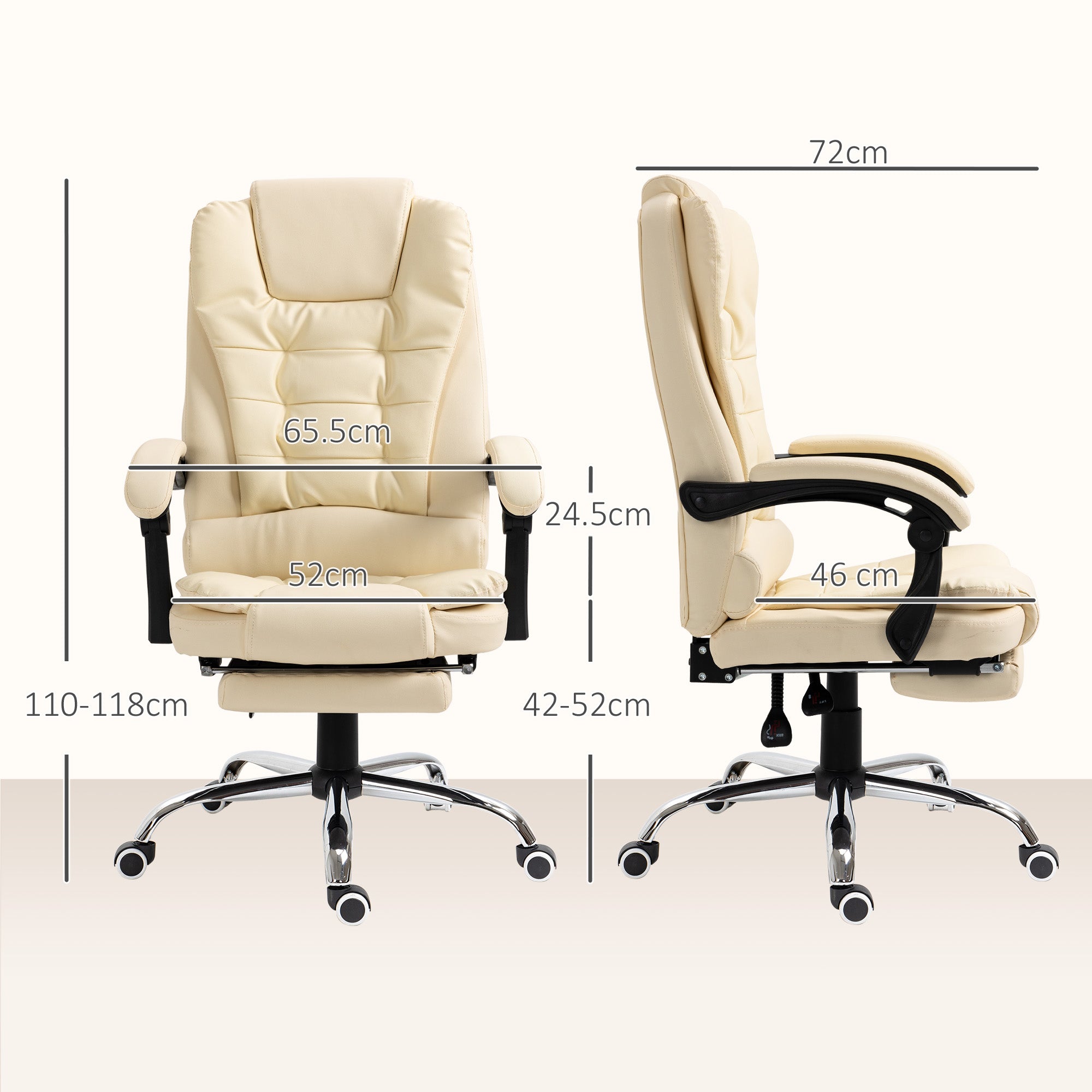 HOMCOM Executive Office Chair, PU Leather High Back Desk Chair with Adjustable Height, Recliner Computer Swivel Chair with Footrest for Home Office, Cream White - North Peak Garden Furniture