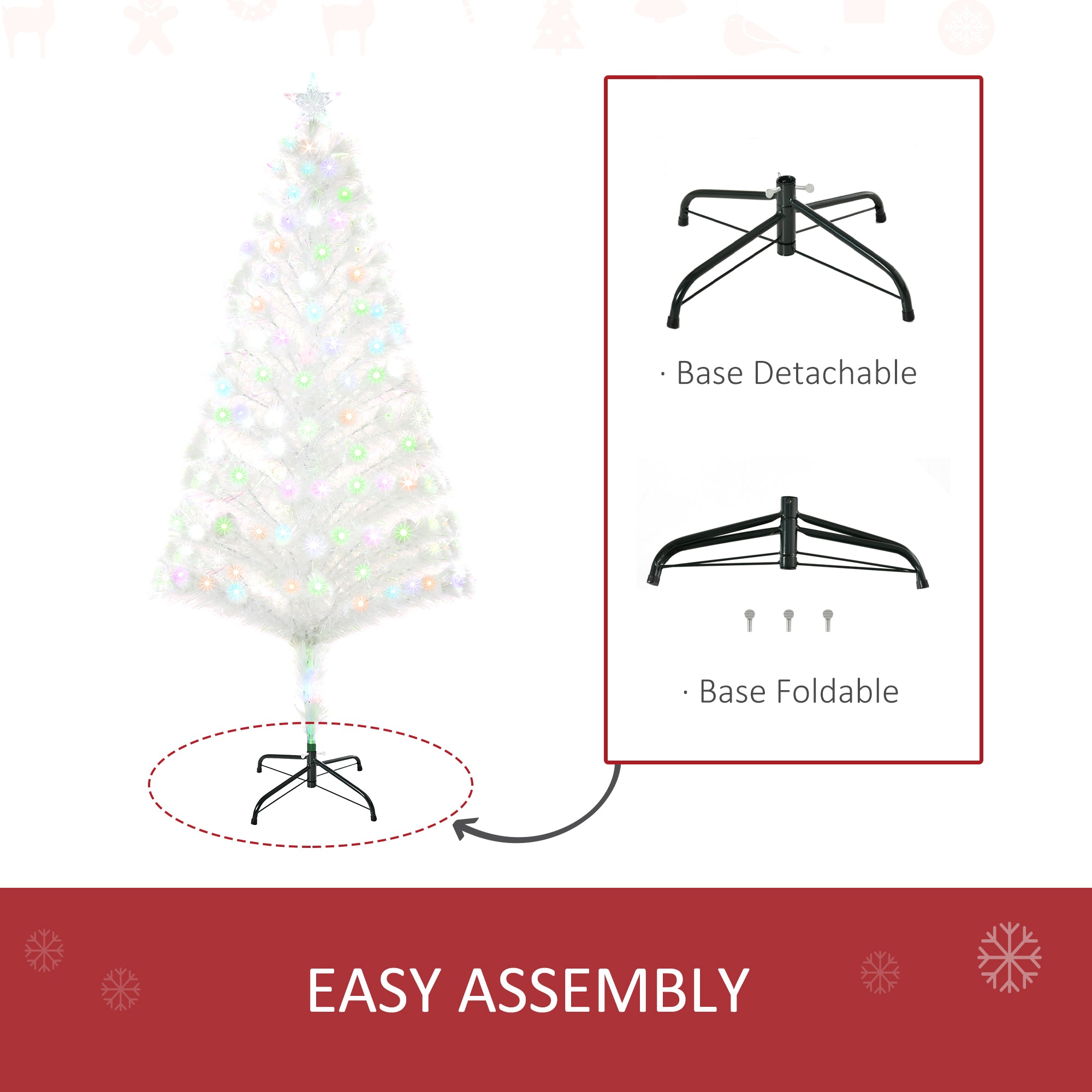 HOMCOM 5 Feet Prelit Artificial Christmas Tree with Fiber Optic LED Light, Holiday Home Xmas Decoration, White - North Peak Garden Furniture