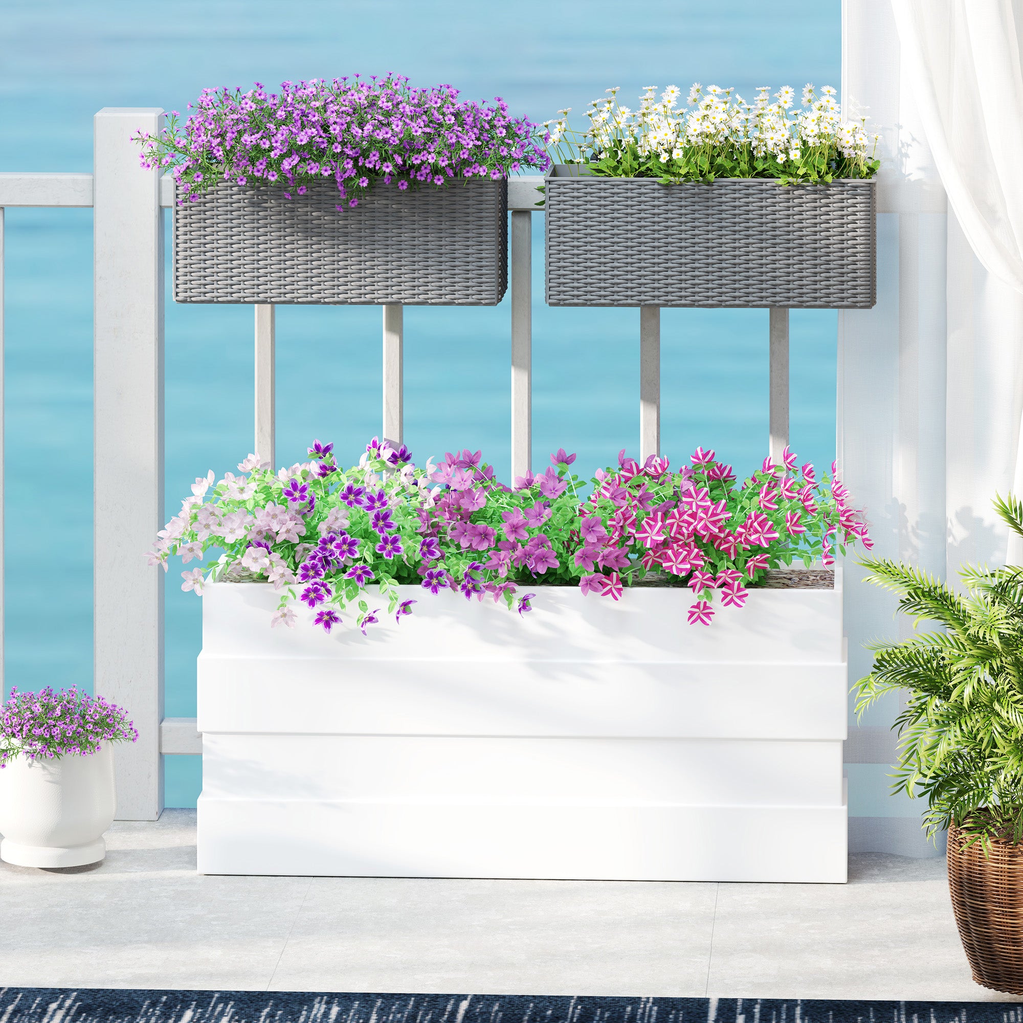 Outsunny Set of Two Rattan-Effect Planters - Grey - North Peak Garden Furniture