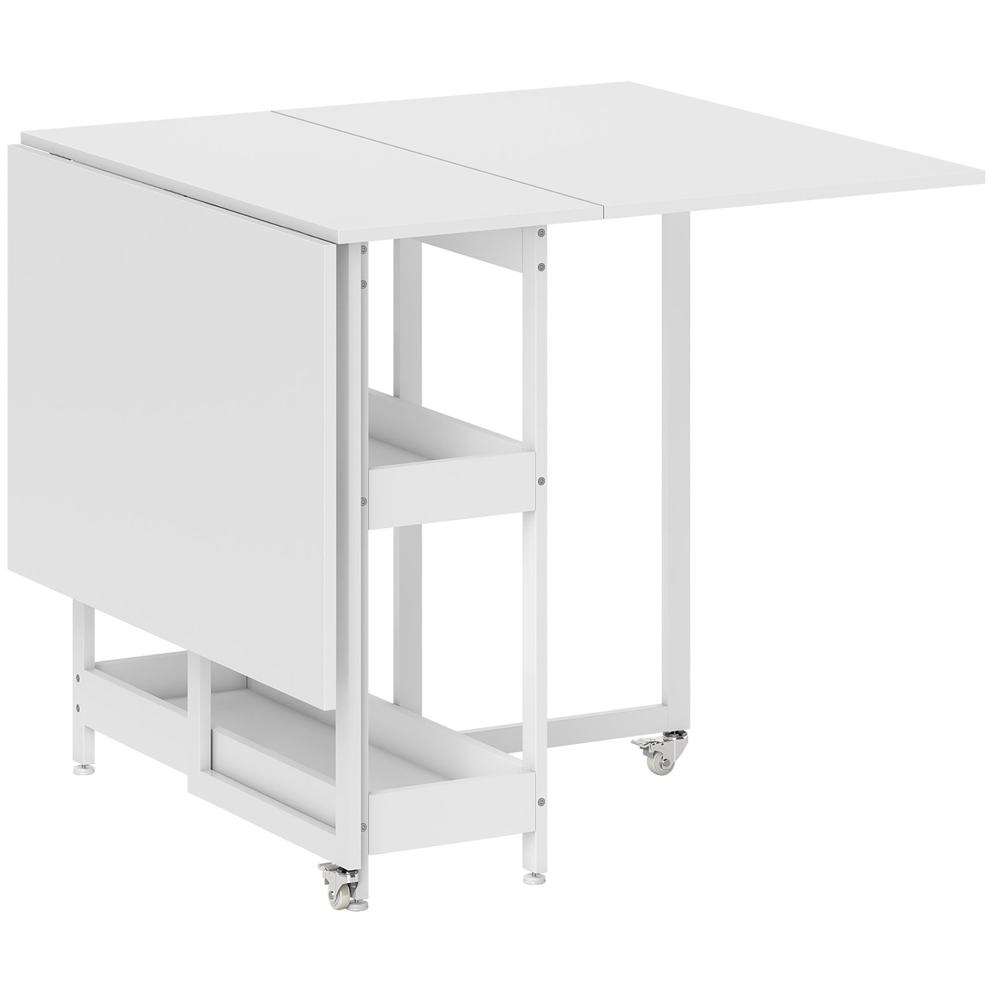 HOMCOM Industrial Folding Dining Table, Drop Leaf Table with Open Compartments for Small Spaces, Kitchen, Dining Room, White - North Peak Garden Furniture