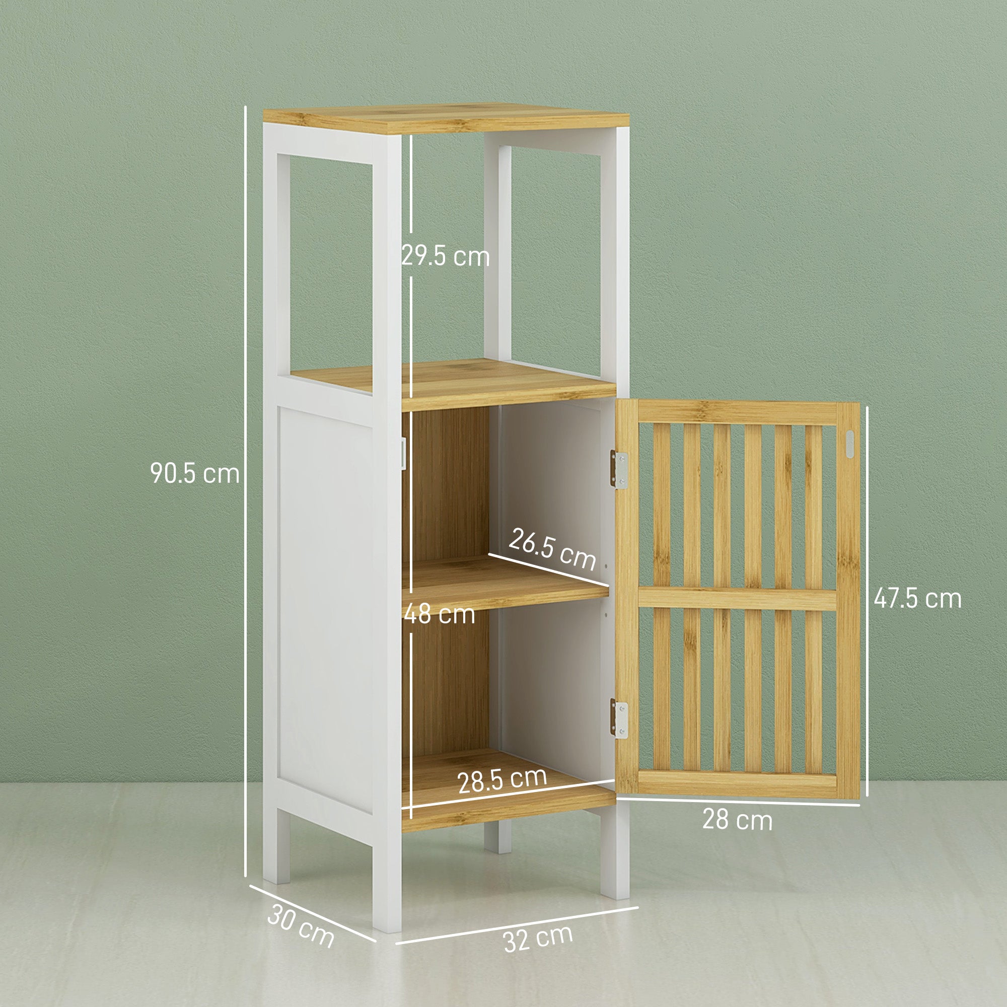 HOMCOM Bamboo-Blend Retro Cut-Out Bathroom Storage Unit, with Cupboard - North Peak Garden Furniture