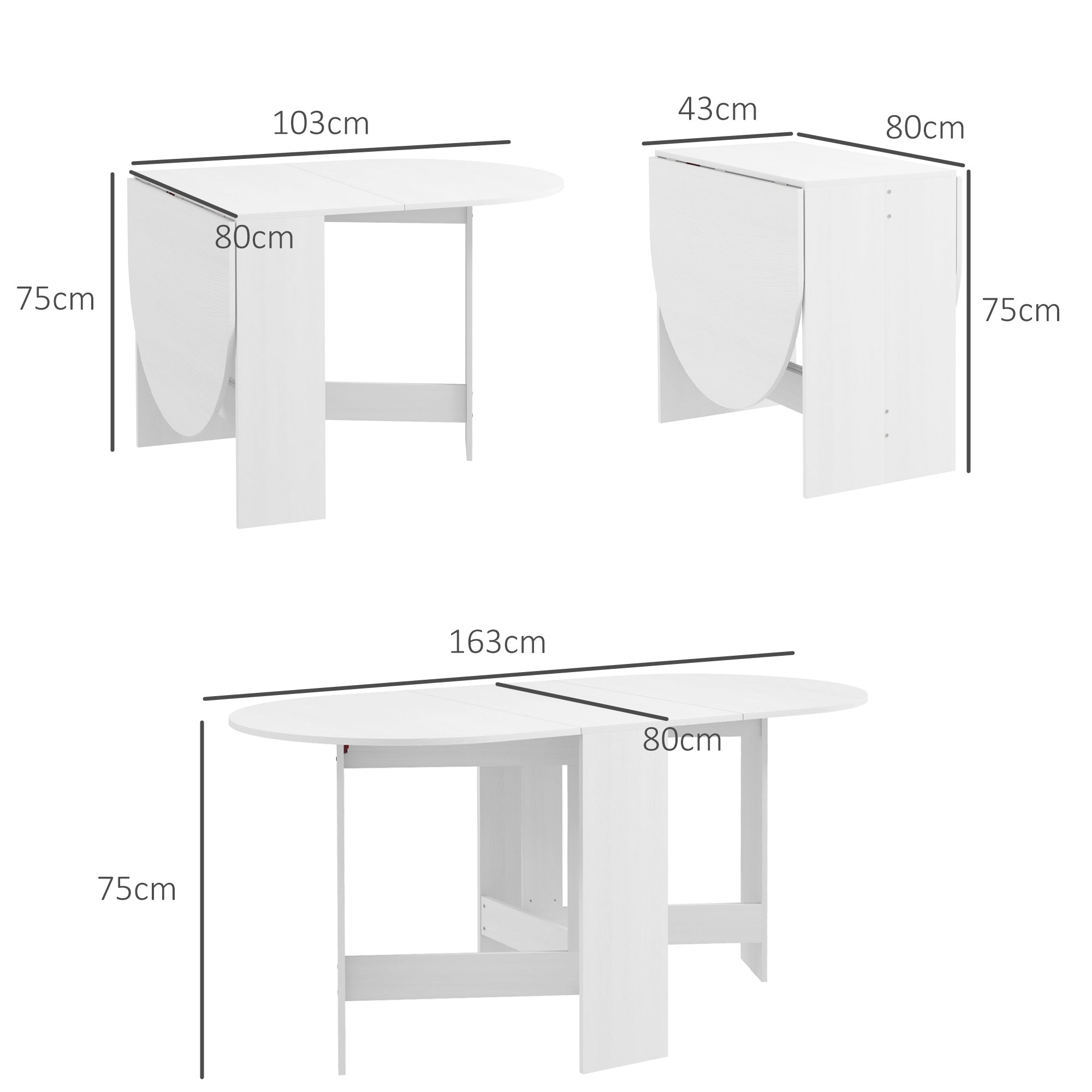 HOMCOM Folding Dining Table, Drop Leaf Table for Small Spaces, Oval Tabletop for Dining Room, Ash Wood-Effect - North Peak Garden Furniture