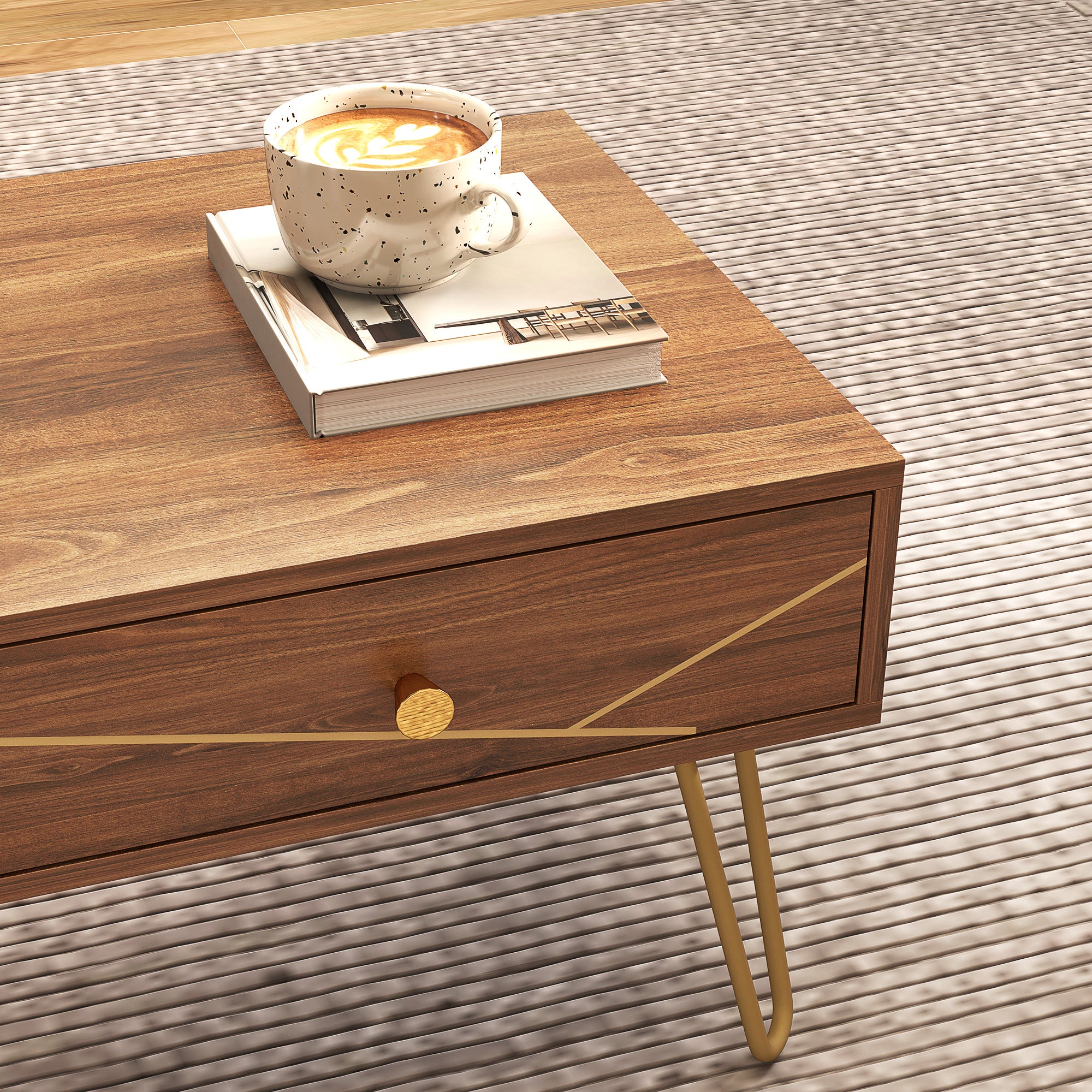 HOMCOM Coffee Table with Storage, Living Room Table with Drawers, Rectangular Tea Table with Steel Base for Home, 100 x 50 x 41 cm, Brown - North Peak Garden Furniture