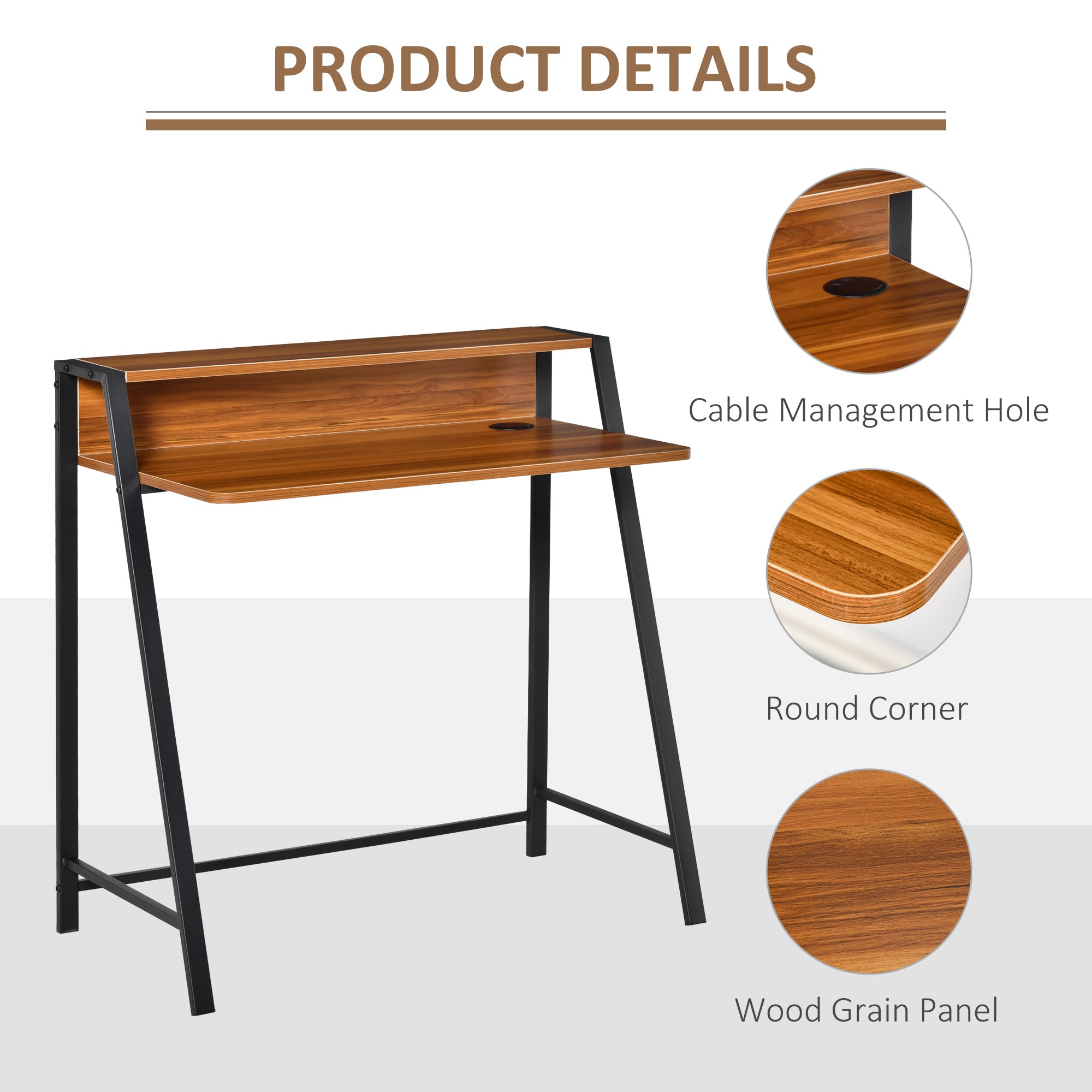 HOMCOM Writing Desk Computer Table Home Office PC Laptop Workstation Storage Shelf 84L x 45W cm Walnut - North Peak Garden Furniture