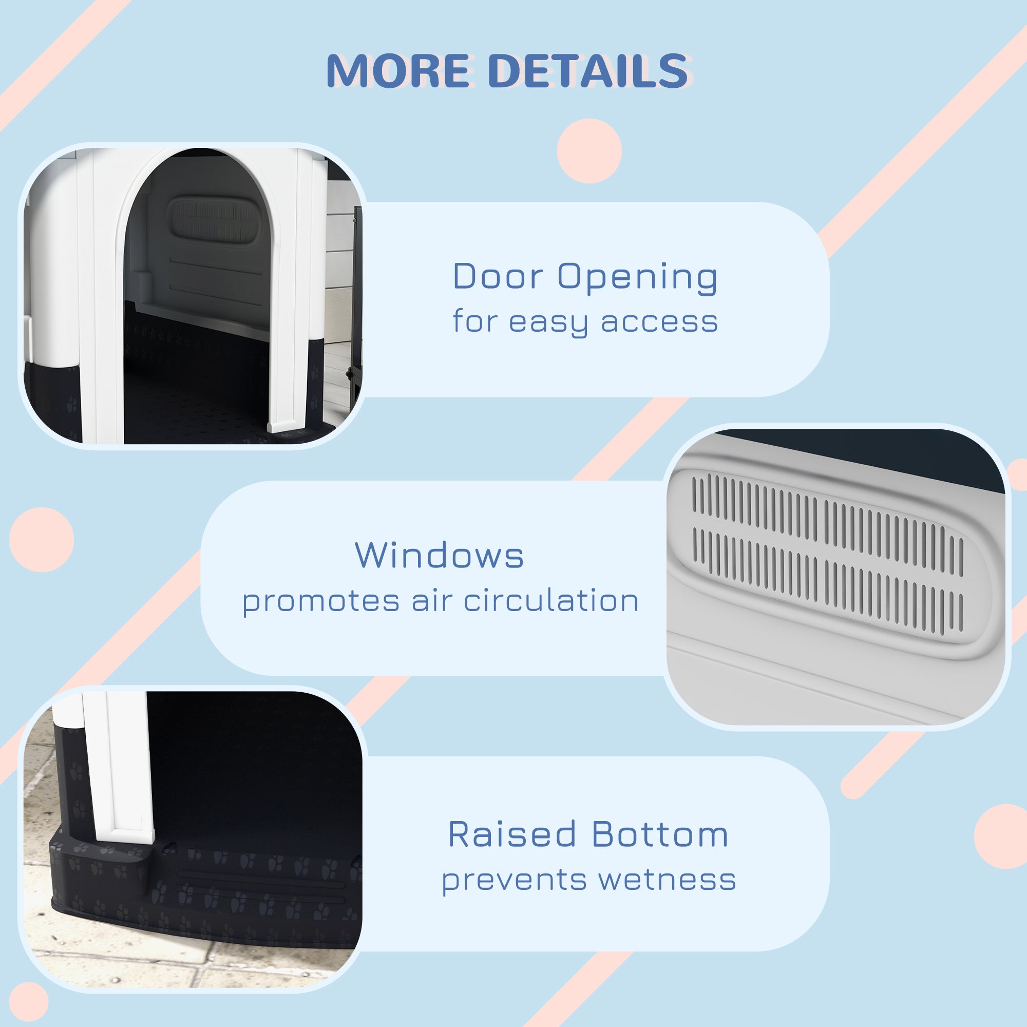 PawHut Plastic Dog Kennel with Windows, for Garden Patio, Miniature Dogs, 64.5 x 57 x 66cm - Grey - North Peak Garden Furniture