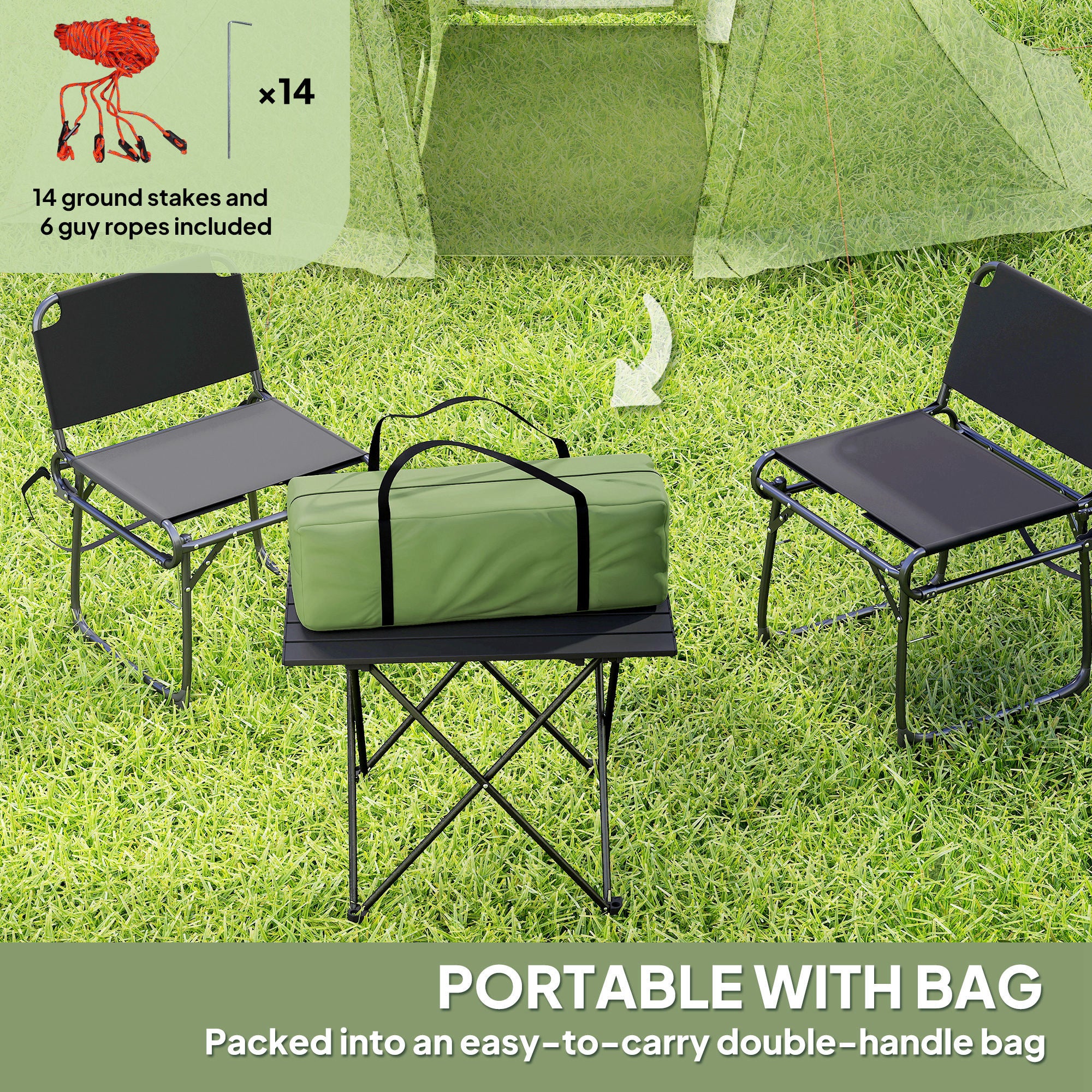Outsunny 3 Man Camping Tent with Living Area and 2 Bedrooms, 3000mm Waterproof Family Tent with Sewn-in Groundsheet, Portable with Bag for Hiking, Festival, Backpacking, Green