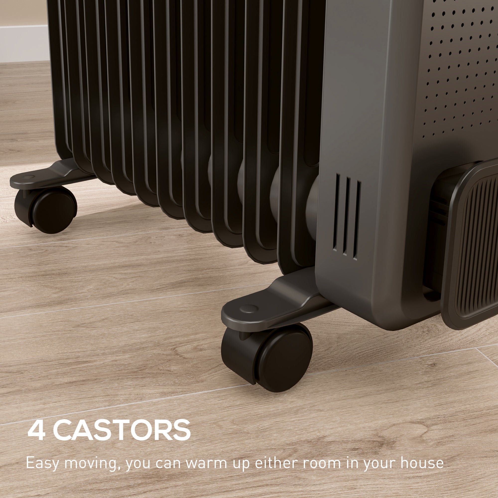 HOMCOM 2500W Oil Filled Radiator, 11 Fin, Portable Electric Heater with 3 Heat Settings, Safety Cut-Off and Wheels, Grey - North Peak Garden Furniture
