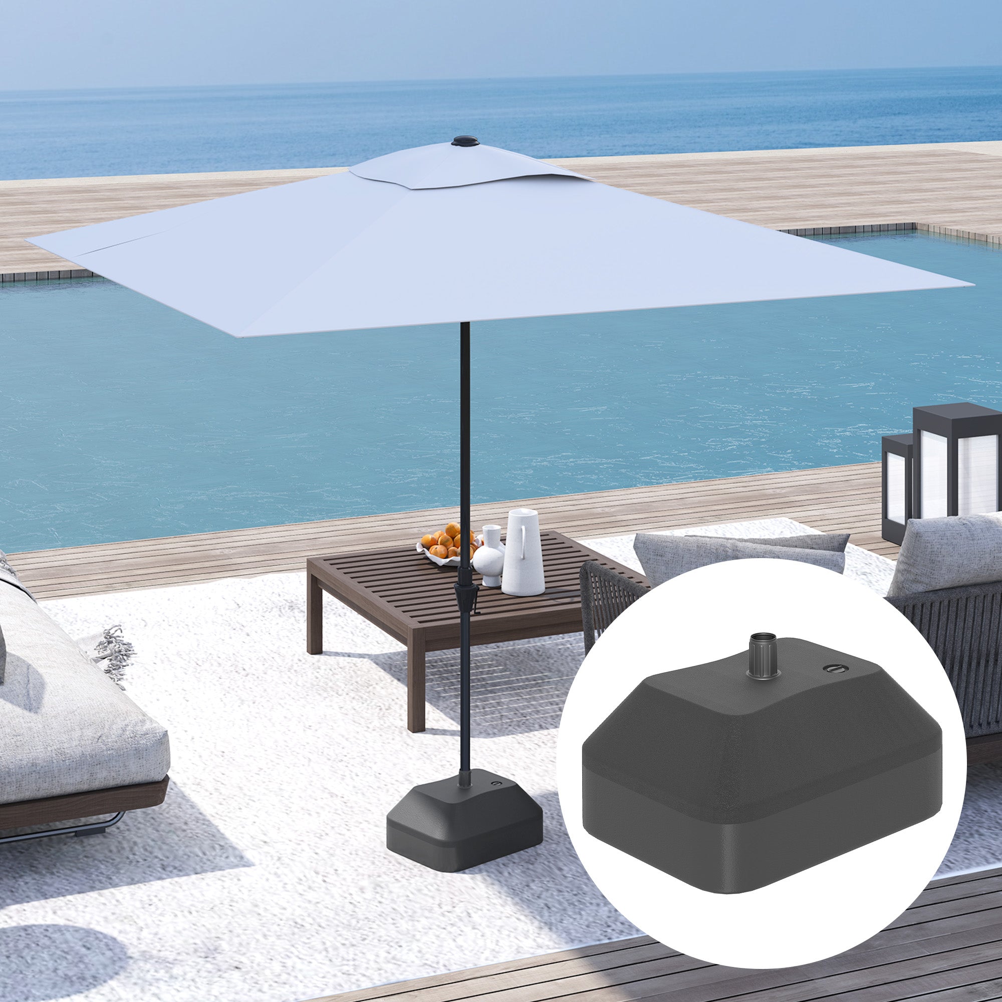 Outsunny Fillable Garden Parasol Base, Heavy Duty Parasol Base Stand Outdoor Umbrella Stand, Filled Up to 24kg with Stand or 20kg with Water, Sun Umbrella Base for 38 mm Poles, Black - North Peak Garden Furniture