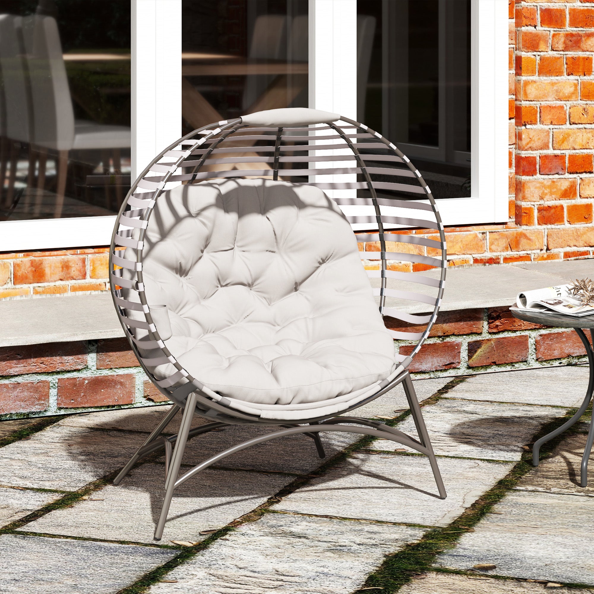 Outsunny Egg Chair with Cushion & Side Pocket - Light Grey - North Peak Garden Furniture