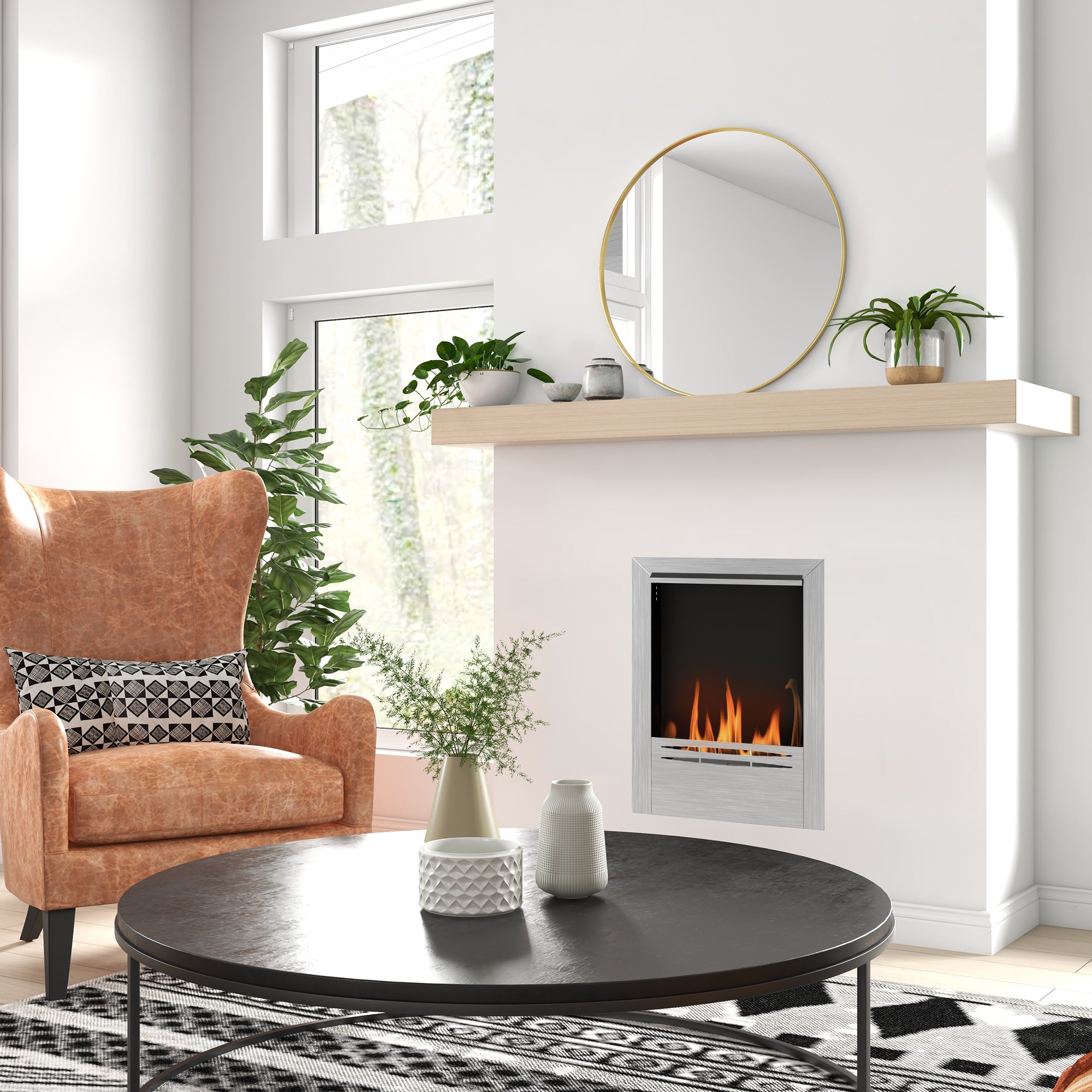 HOMCOM Stainless Steel Ethanol Fireplace Insert, Bioethanol Fire, Indoor Ethanol Burner with 0.9 Litres Volume, Cover Lid, Burns for Up to 3.3 Hours, Silver - North Peak Garden Furniture