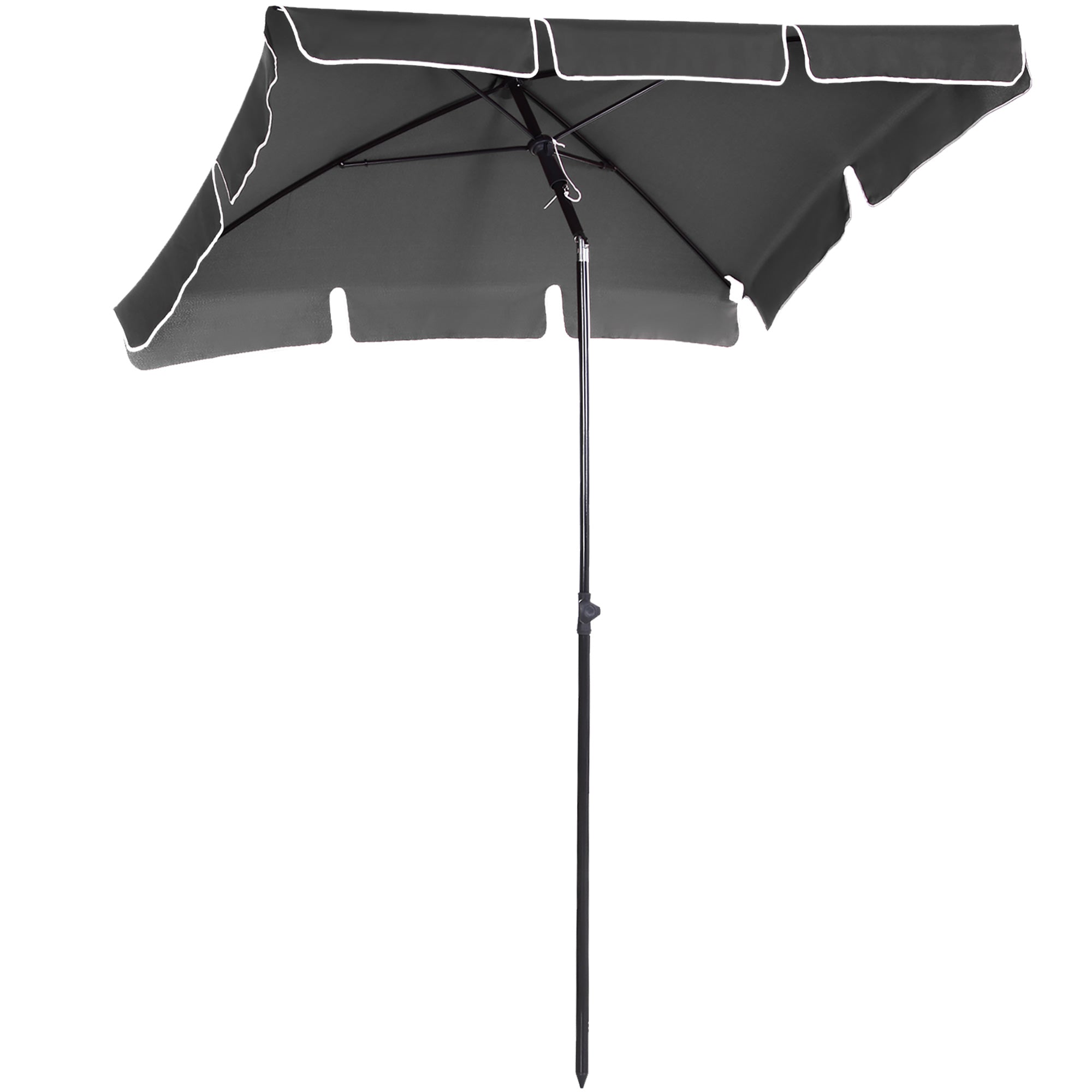 Outsunny Garden Parasol Umbrella, Outdoor Market Table Umbrella with Ruffles & Aluminium Pole, Rectangular Tilting Parasol Sun Shade Canopy, 2 x 1.3m, Grey - North Peak Garden Furniture
