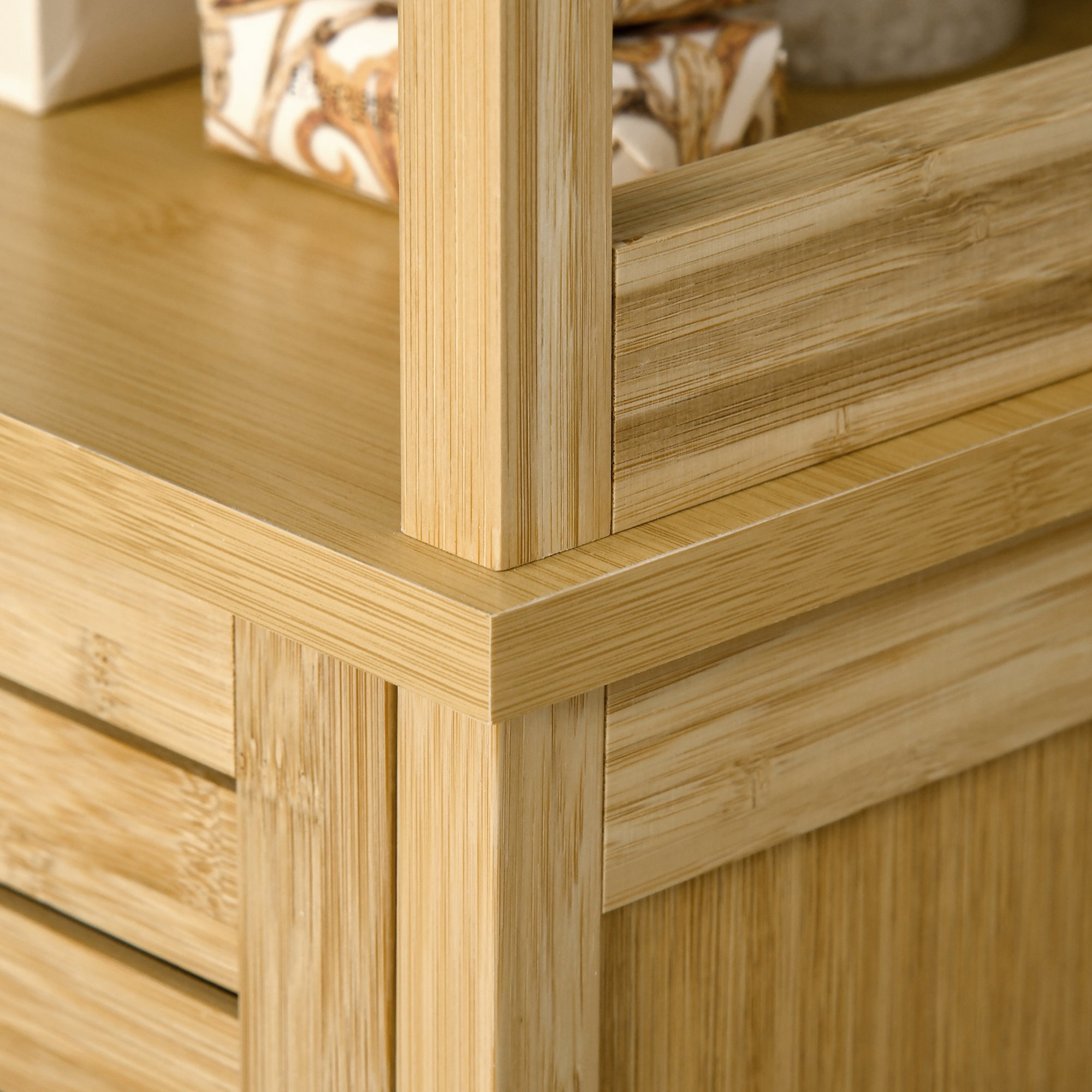 kleankin Bathroom Floor Cabinet with 3 Shelves, Slim Storage Cupboard and Freestanding Organiser, Natural - North Peak Garden Furniture