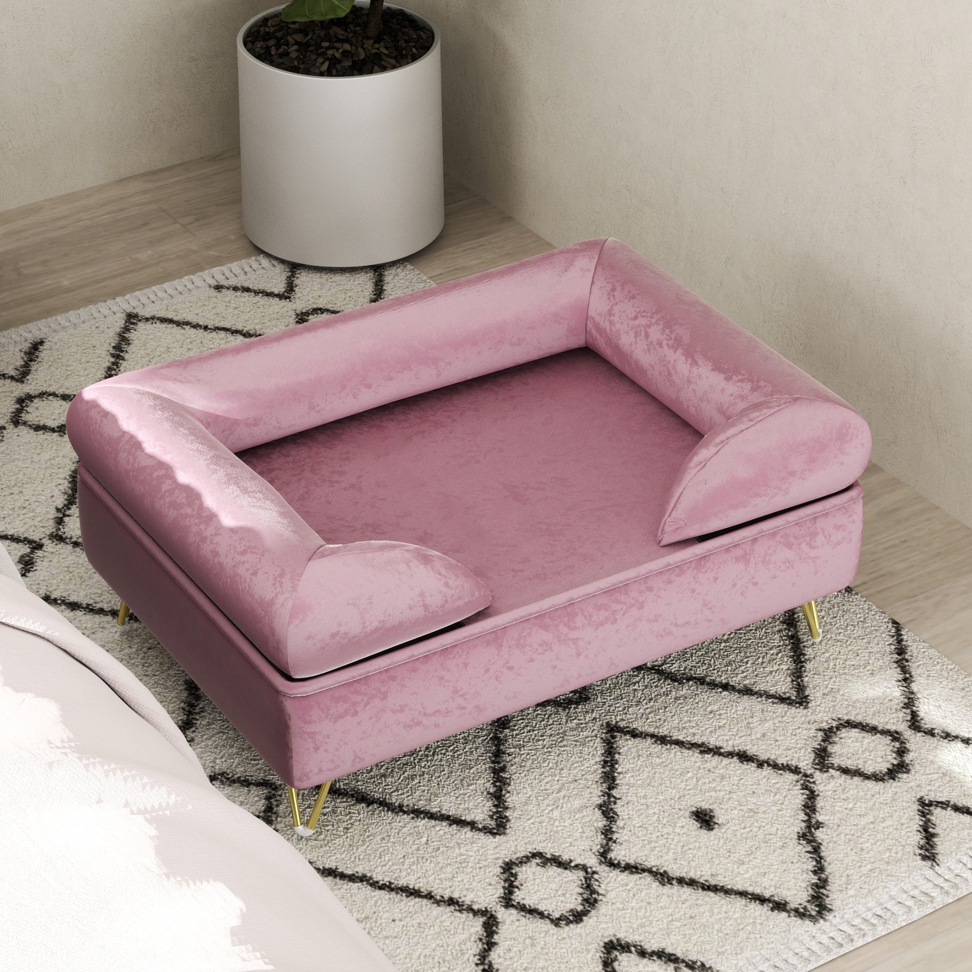 PawHut Cat Sofa Pet Couch w/ Removable Backrest, Soft Cushion, Washable Cover, for Small and Medium Sized Dogs, Pink - North Peak Garden Furniture