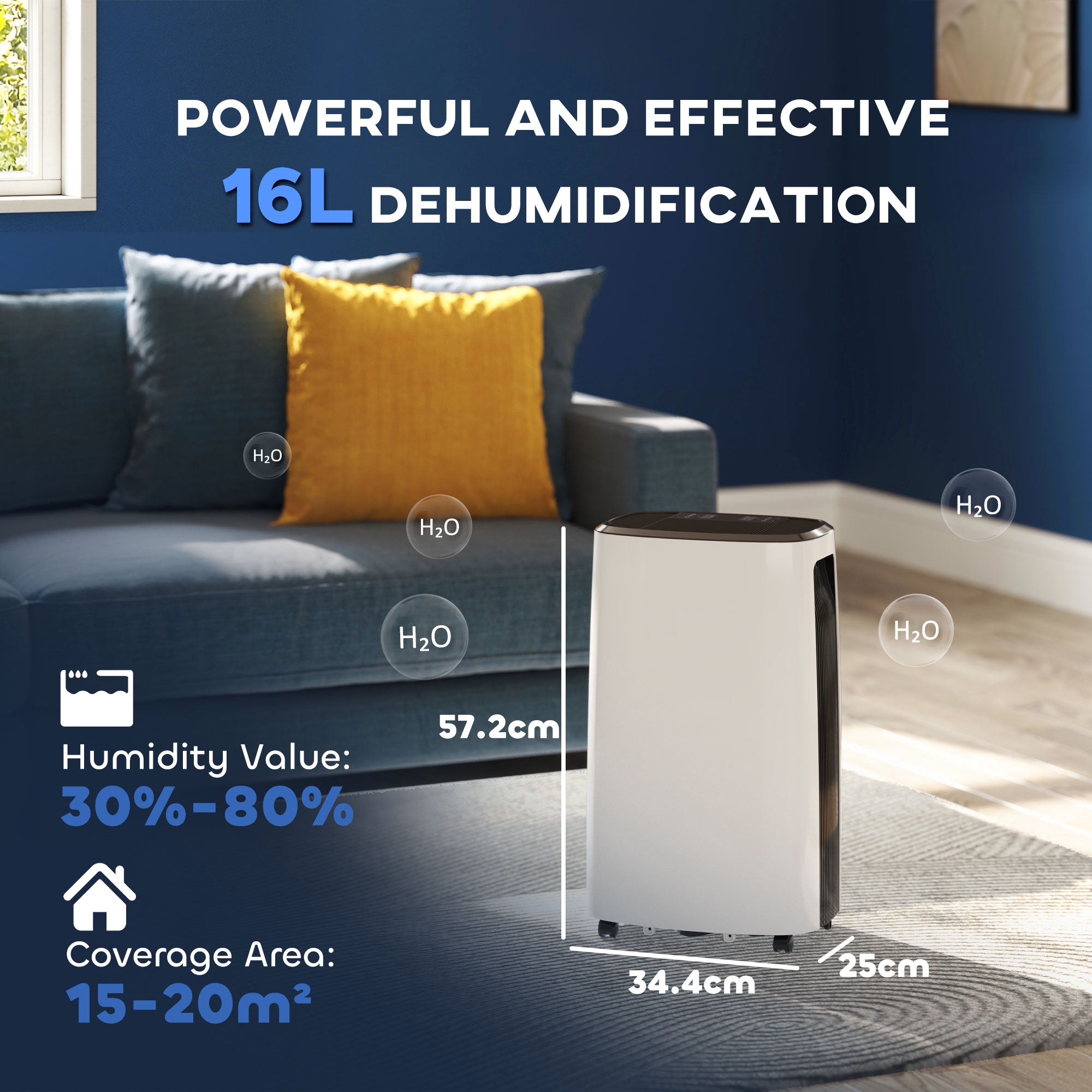 HOMCOM 16l/Day Dehumidifier, with Washable Filter and Timer - White - North Peak Garden Furniture