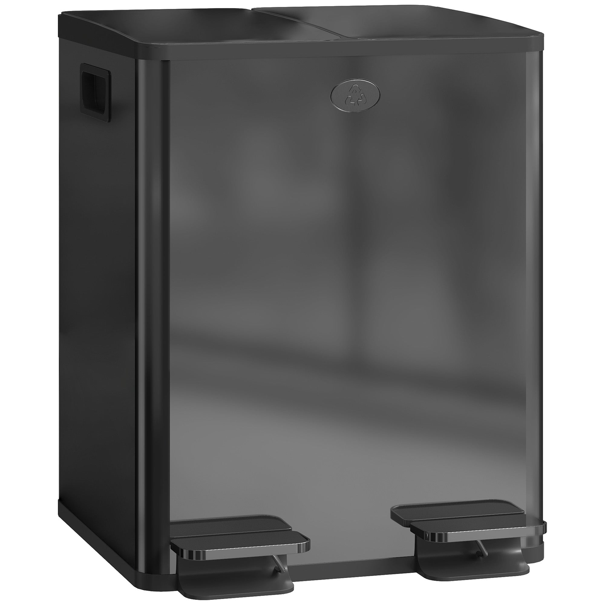 HOMCOM 40L Dual Compartment Stainless Steel Bin, with Deodoriser Holders - Black - North Peak Garden Furniture