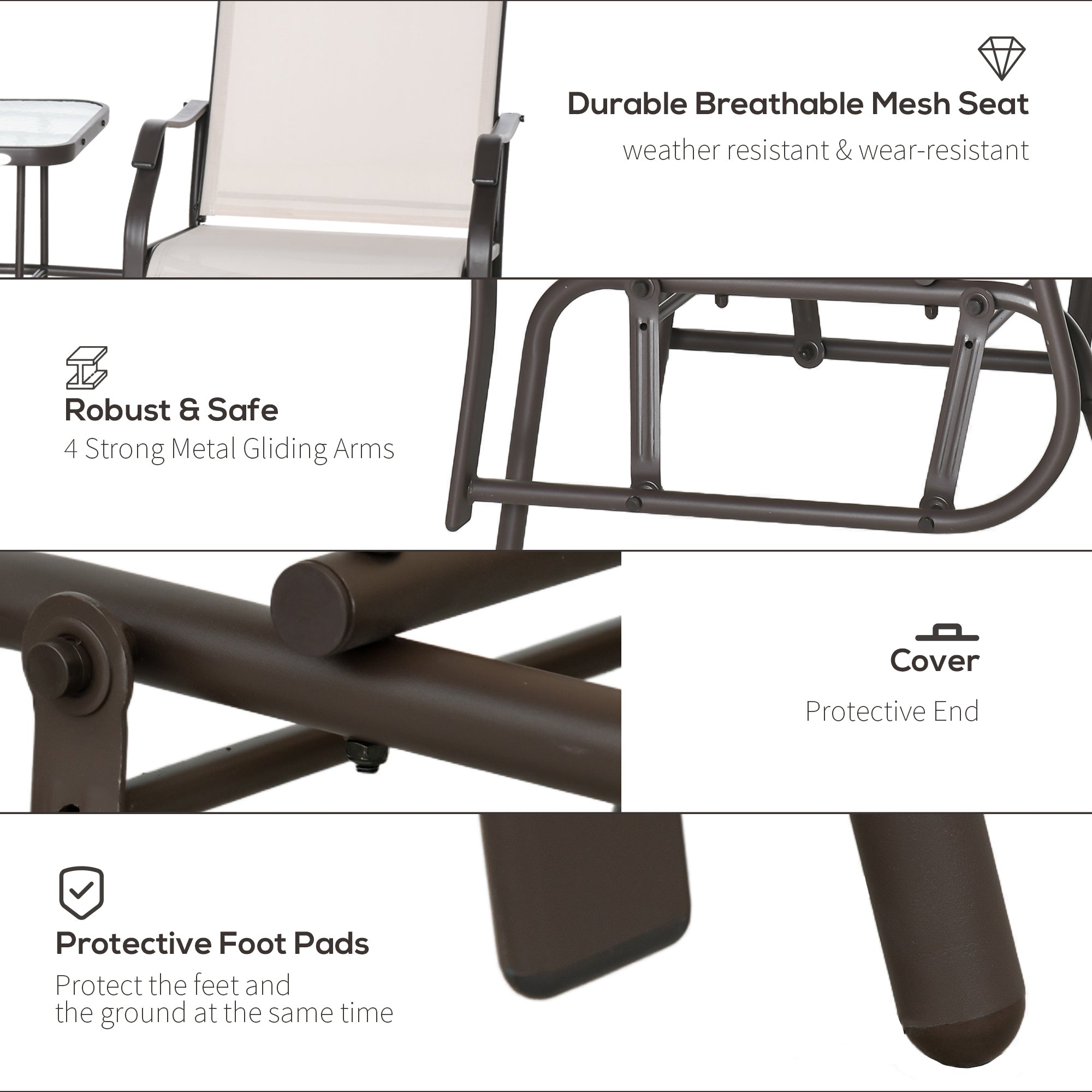 Outsunny Gliding Jack and Jill Seat, with Glass-Top Table - Brown/Beige - North Peak Garden Furniture