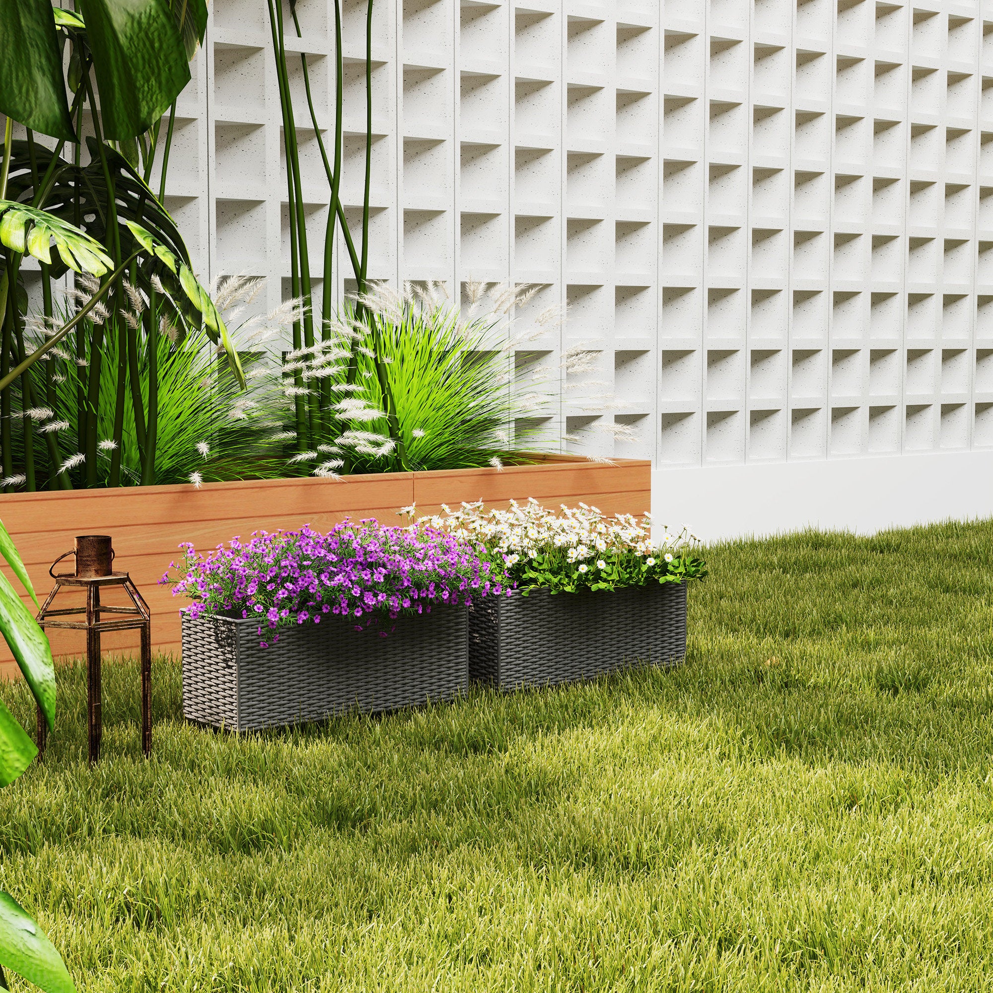 Outsunny Set of Two Rattan-Effect Planters - Grey - North Peak Garden Furniture