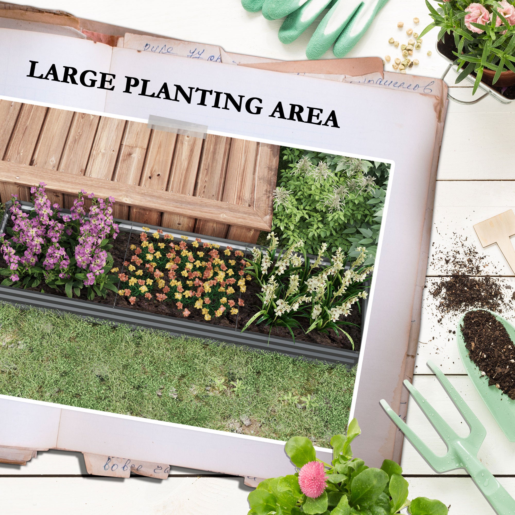 Outsunny 60 x 240cm Galvanised Steel Planter, with Open Bottom, Pack of 2 - North Peak Garden Furniture