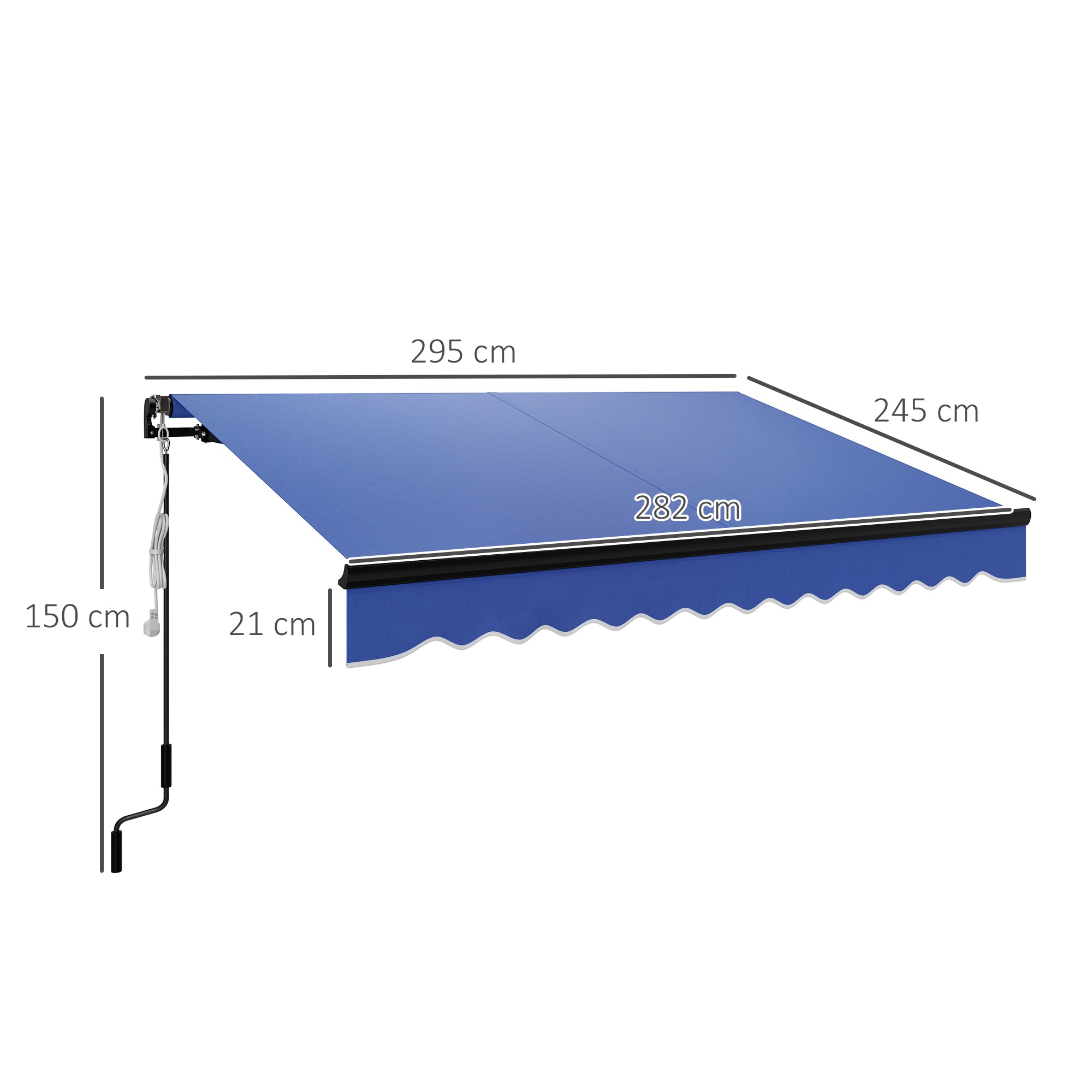 Outsunny 3 x 2.5m Electric Awning with LED Light and Remote Controller, Aluminium Frame DIY Retractable Awning, UV50+ Sun Shade Canopy for Garden Patio Deck Door Window, Blue