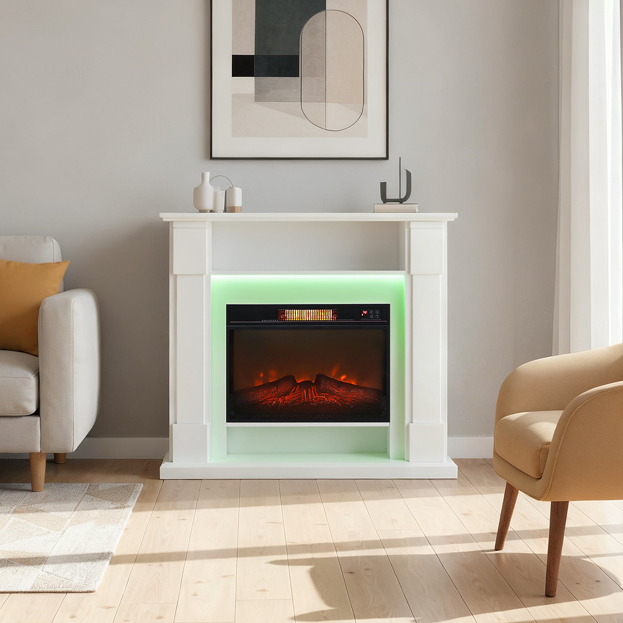HOMCOM 6142 BTU Electric Fireplace and LED Mantel, 17-27°C - White