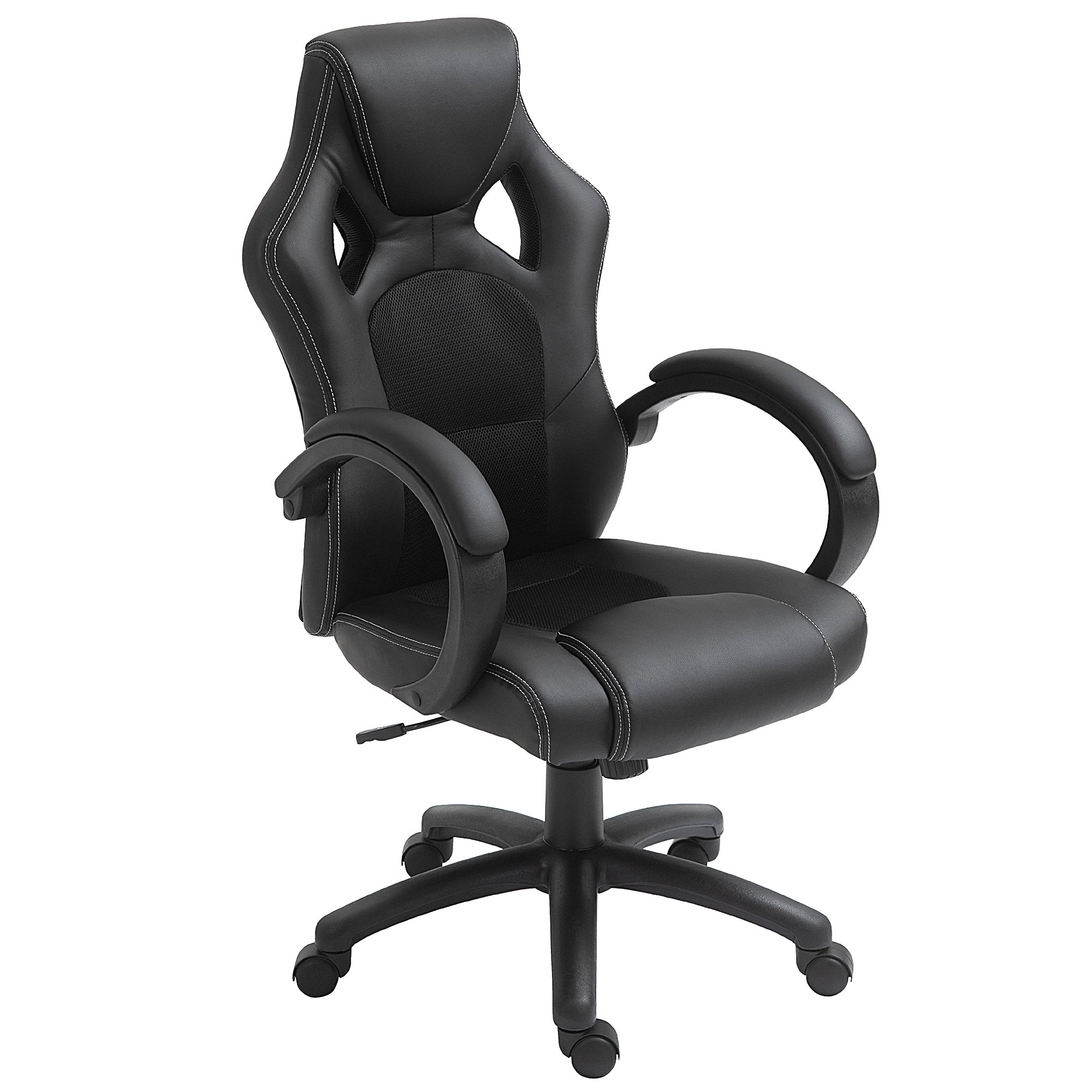 Vinsetto High-Back Office Chair Faux Leather Swivel Computer Desk Chair for Home Office with Wheels Armrests Black - North Peak Garden Furniture