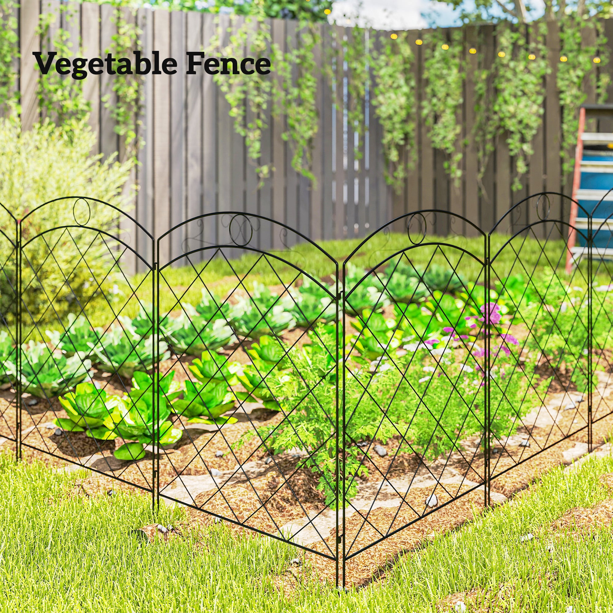 Outsunny Steel Decorative Outdoor Picket Fence Panels Set of 4, Black
